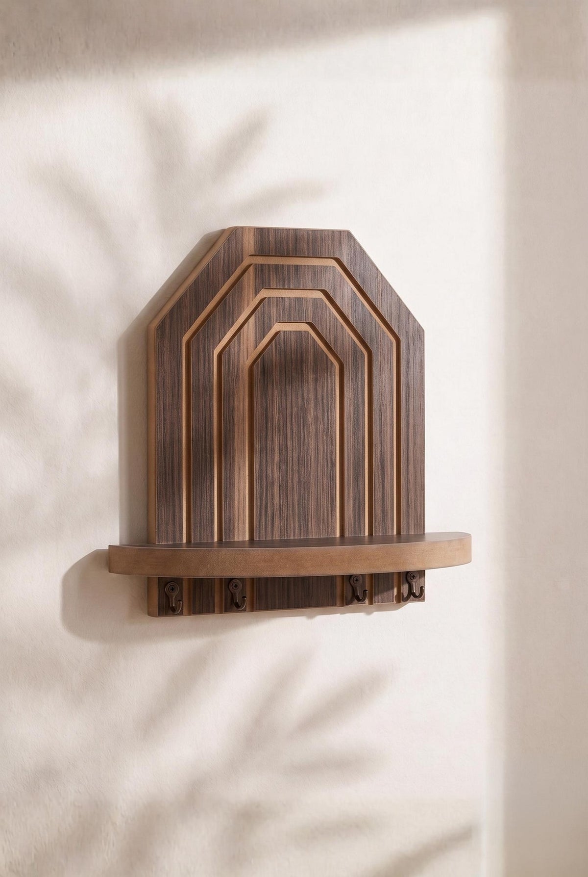 Wandregal aus MDF in Wenge-Farbe, rechteckige Form, Breite 26 cm, Höhe 25 cm, Tiefe 13 cm, an einer Wand montiert.