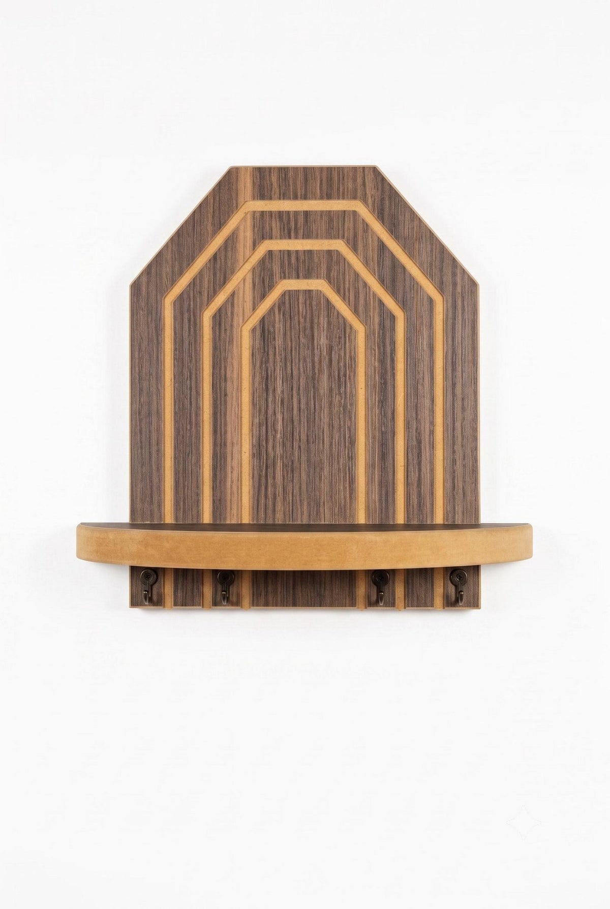 Wandregal aus MDF in Wenge-Farbe, rechteckige Form, Breite 26 cm, Höhe 25 cm, Tiefe 13 cm, an einer Wand montiert.