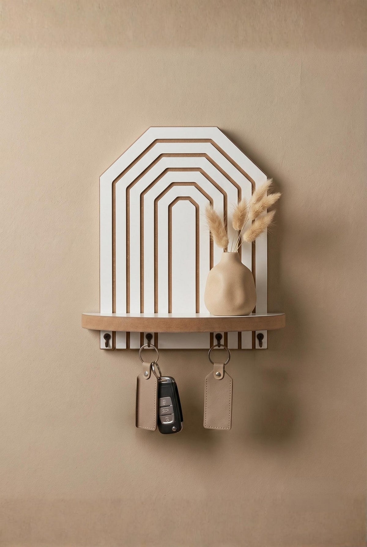 Weisses Wandregal aus MDF von Hanah Home, Modell Artmtkwll10-White, Masse 26x25x13 cm, schlichte rechteckige Form an der Wand montiert.