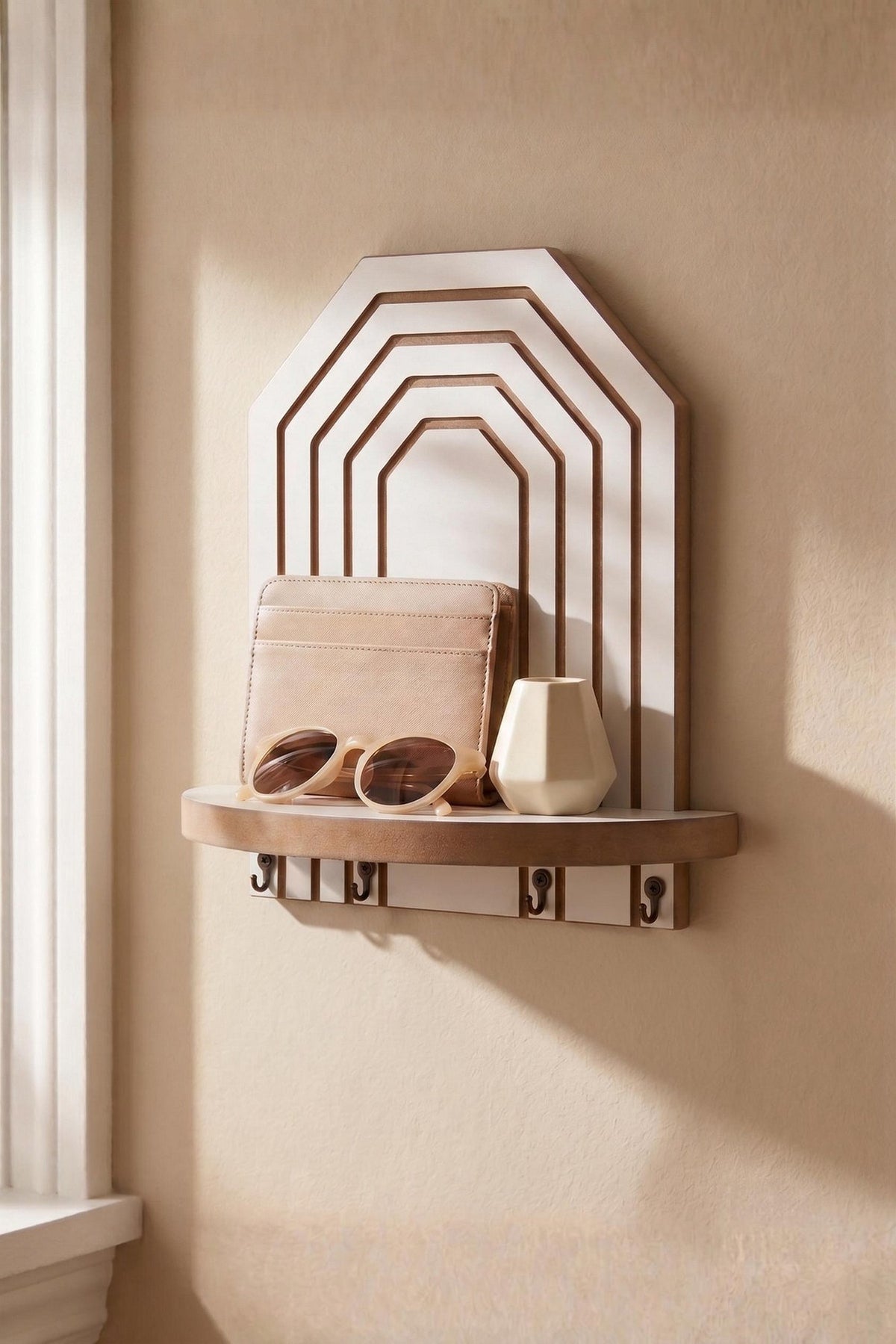 Weisses Wandregal aus MDF von Hanah Home, Modell Artmtkwll10-White, Masse 26x25x13 cm, schlichte rechteckige Form an der Wand montiert.