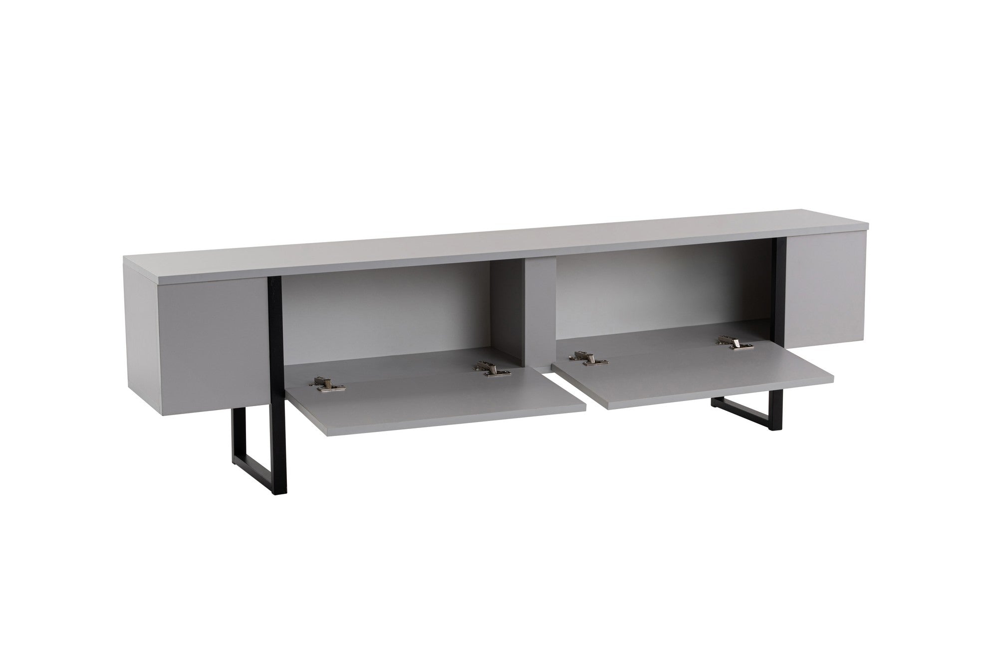Erleben Sie das Serenity Sideboard von Nordure in Grau und Schwarz – ein modernes Möbelstück, das Ordnung und Eleganz in Ihr Wohnzimmer bringt.