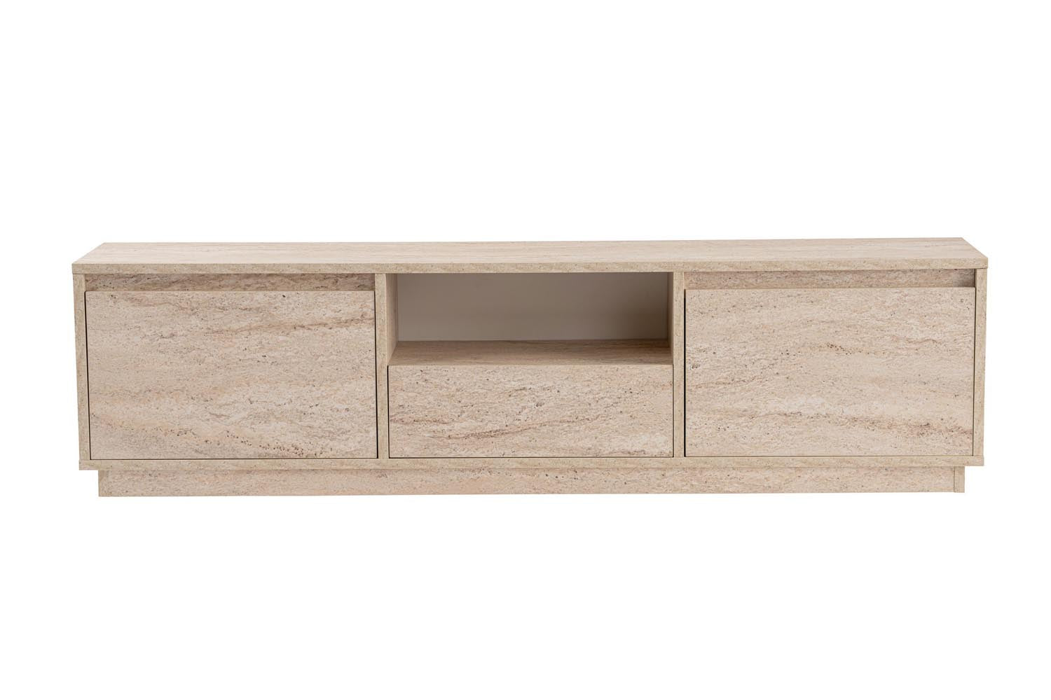 Erleben Sie das Vanguard Sideboard in Travertin von Nordure – ein stilvoller TV-Ständer, der Eleganz und Funktionalität in Ihr Wohnzimmer bringt.