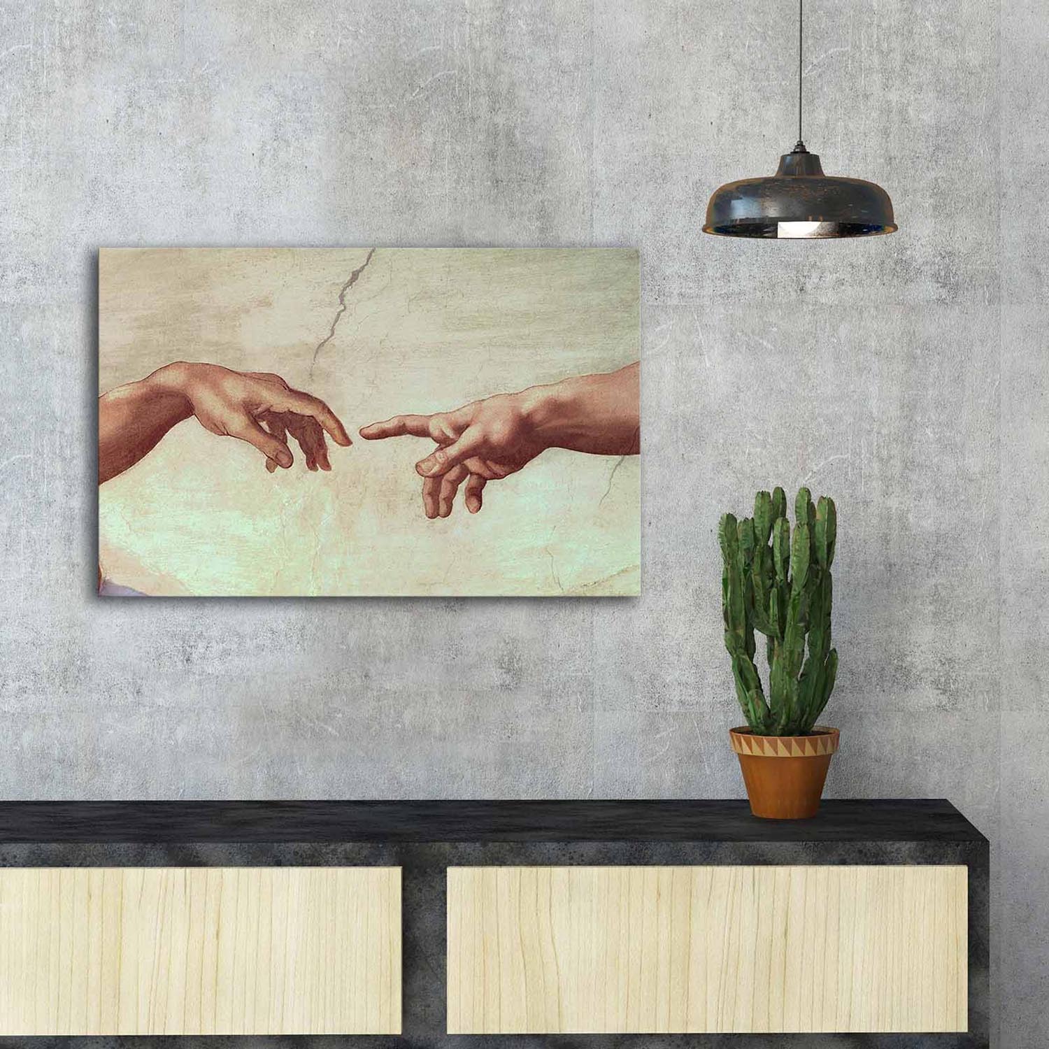 Entdecken Sie das fesselnde FAMOUSART Bild von Wallity, das Michelangelos Meisterwerke in lebendigen Farben auf hochwertiger Wildleder-Leinwand vereint.