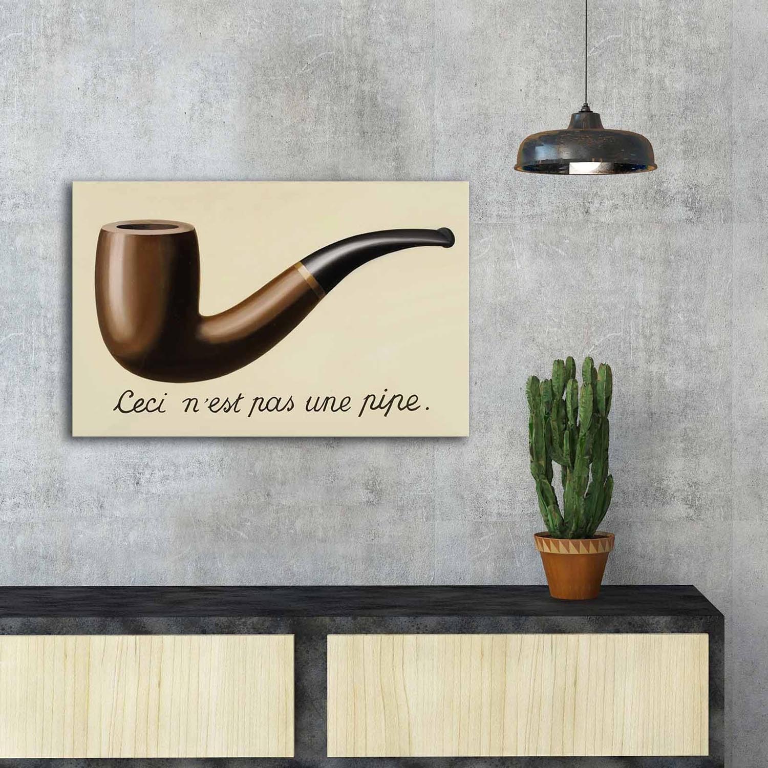 Verleihen Sie Ihrem Zuhause mit dem FAMOUSART Bild von Wallity, inspiriert von René Magritte, eine faszinierende Atmosphäre voller Rätsel und Eleganz.