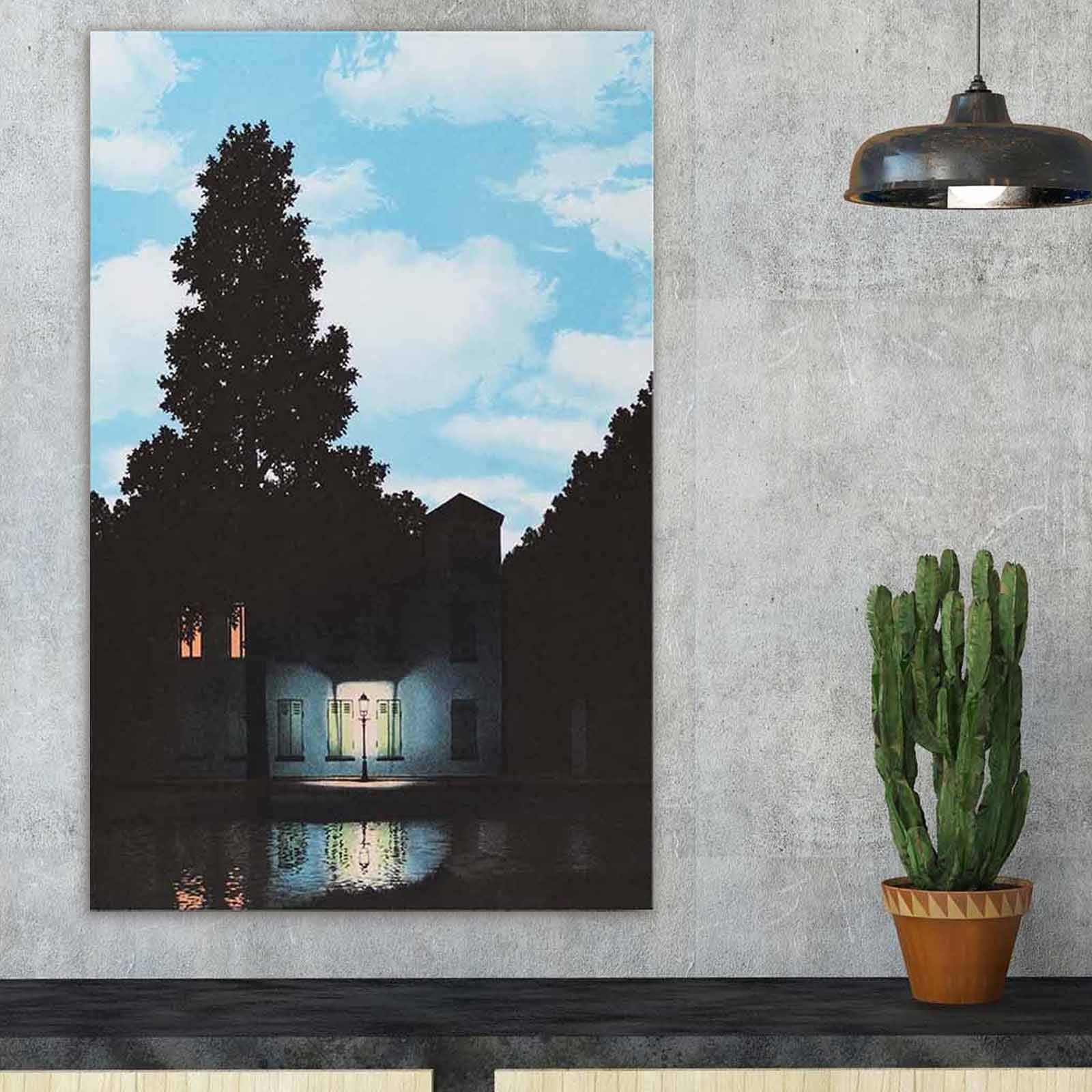 Entdecken Sie das faszinierende FAMOUSART Bild von Wallity, inspiriert von René Magritte. Verleihen Sie Ihrem Raum mit diesem Meisterwerk Farbe und Tiefe.