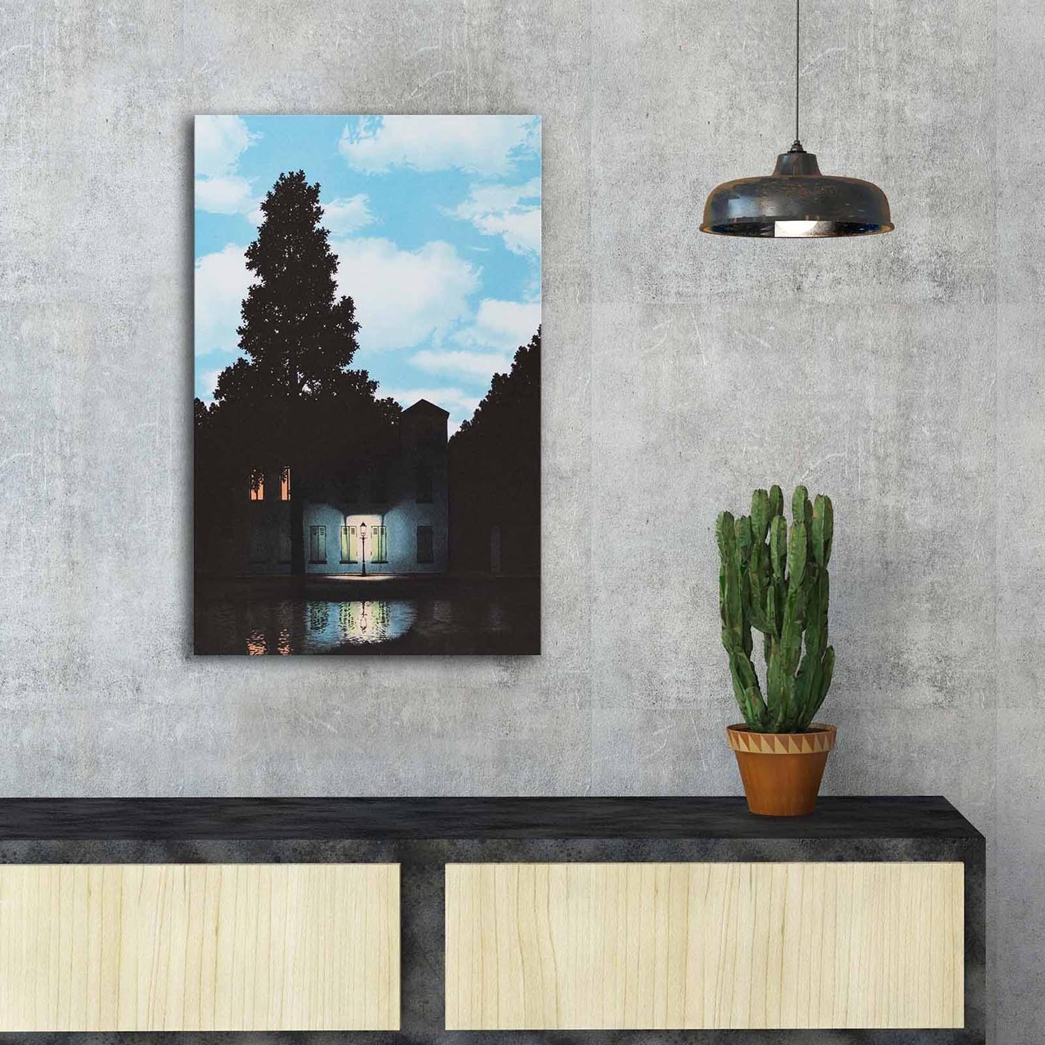 Verleihen Sie Ihrem Zuhause mit dem FAMOUSART Bild von Wallity, inspiriert von René Magritte, eine mysteriöse Eleganz und künstlerische Tiefe.