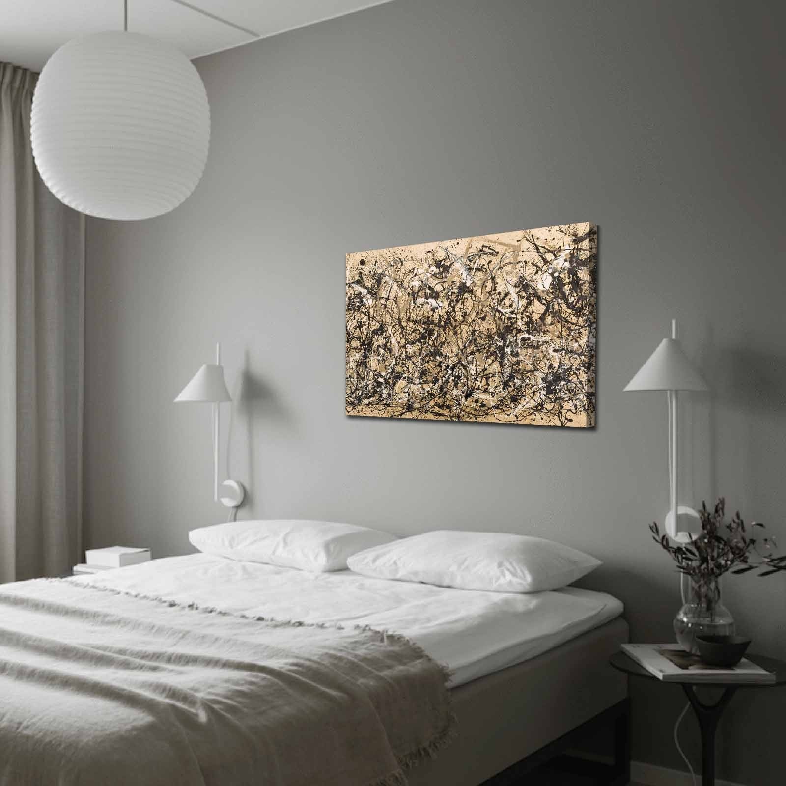 Verleihen Sie Ihrem Raum mit dem 70100FAMOUSART von Wallity, inspiriert von Jackson Pollock, eine lebendige und künstlerische Atmosphäre.