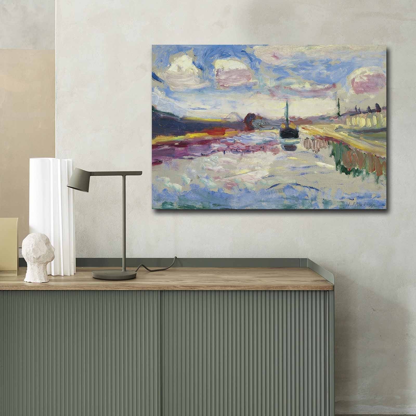 Entdecken Sie das fesselnde Canal du Midi von Matisse – ein elegantes Leinwandbild aus 100% Wildleder, perfekt für Ihr Zuhause.