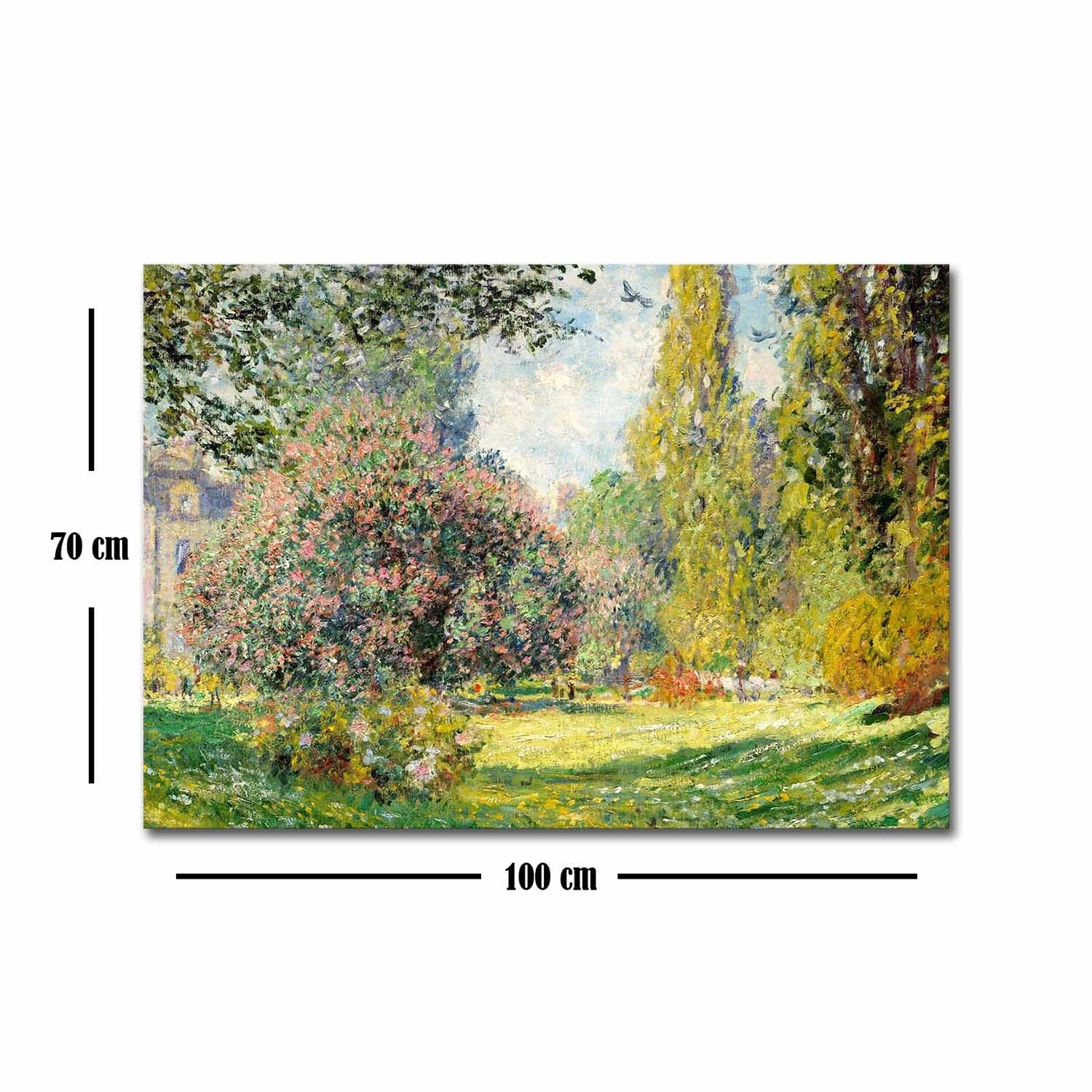 Verleihen Sie Ihrem Raum mit diesem 70x100 cm großen Leinwandgemälde von Claude Monet aus edlem Wildleder einen Hauch von Eleganz und Kunst.