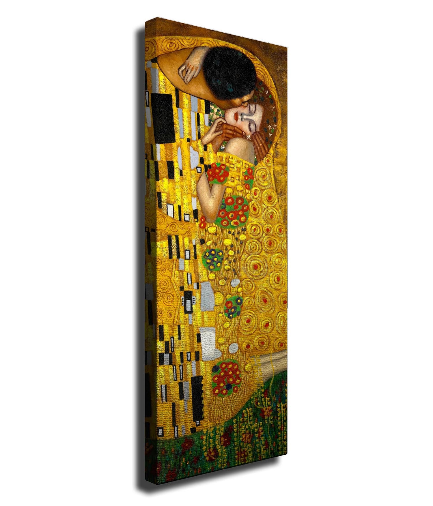 Entdecken Sie die zeitlose Schönheit von Gustav Klimts "Der Kuss". Dieses mehrfarbige Leinwandgemälde bringt Leidenschaft und Eleganz in Ihr Zuhause.