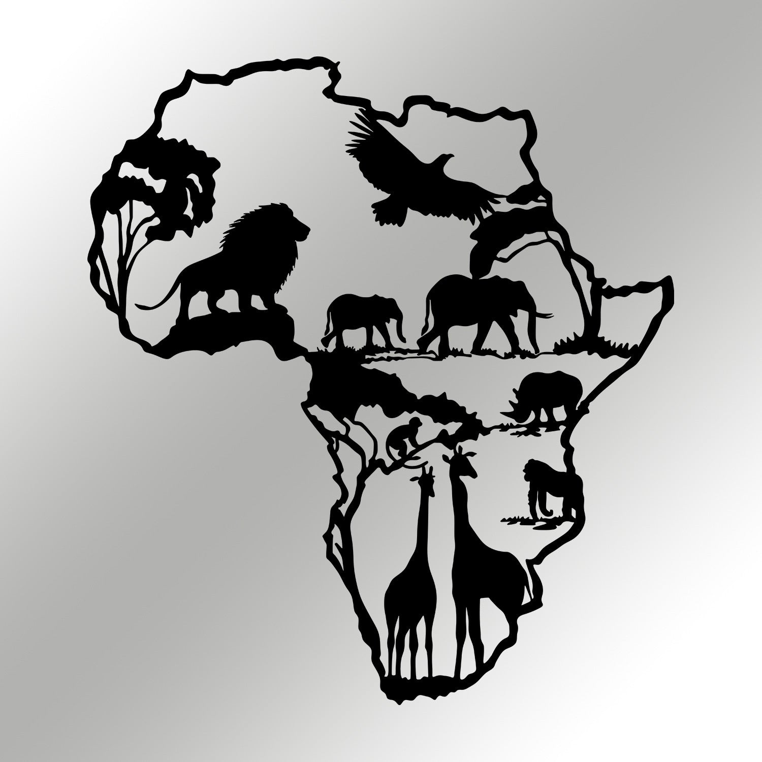 Verleihen Sie Ihrem Zuhause mit der African 2 Wanddeko von Wallity einen Hauch von Eleganz. Dieses schwarze Metallkunstwerk ist der perfekte Blickfang für jeden Raum.