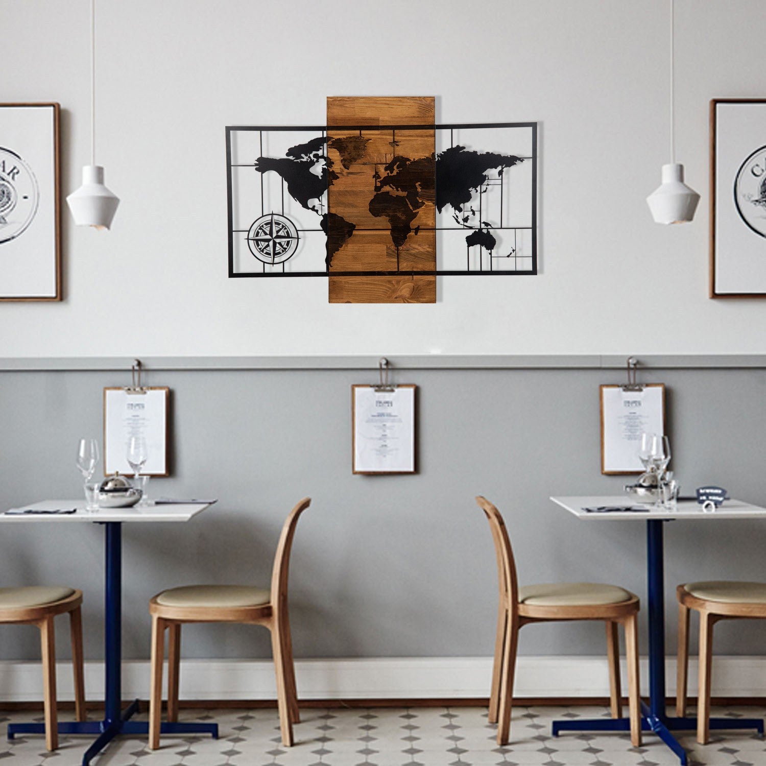 Gestalten Sie Ihr Zuhause mit der stilvollen World Map With Compass Wanddeko von Wallity in edlem Schwarznuss und bringen Sie Abenteuer in jeden Raum!