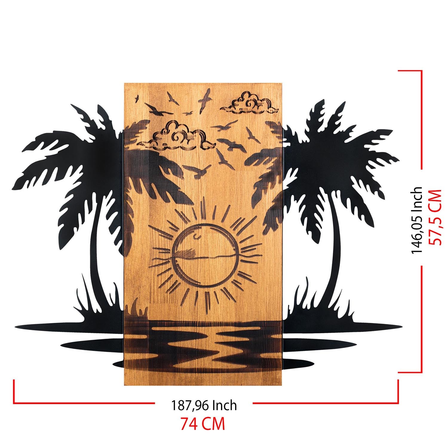 Verleihen Sie Ihrem Zuhause mit der Hawaii 2 Wanddeko von Wallity einen Hauch von Eleganz. Dieses kunstvolle Stück aus Metall und Holz kombiniert stilvolle Farben und hochwertige Verarbeitung.