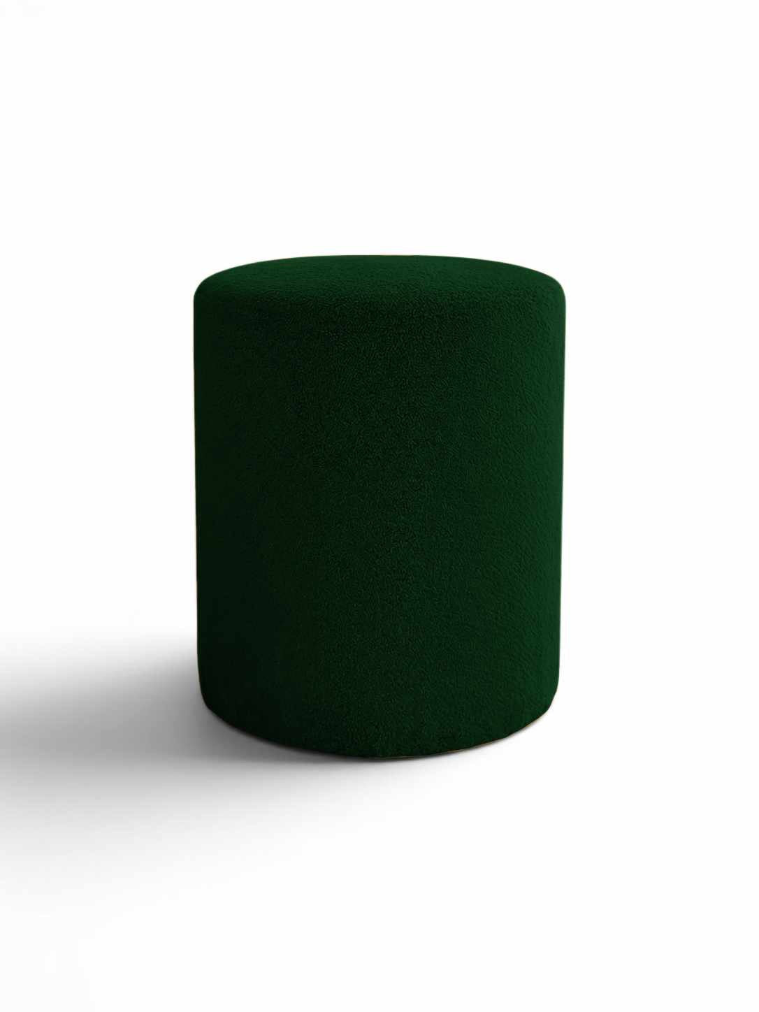 Grüner runder Pouf Az-Sln-02 von Hanah Home mit Wellsoft-Stoffbezug, Spanplattensitz und Kunststoffbeinen, Durchmesser 40 cm, Höhe 45 cm.