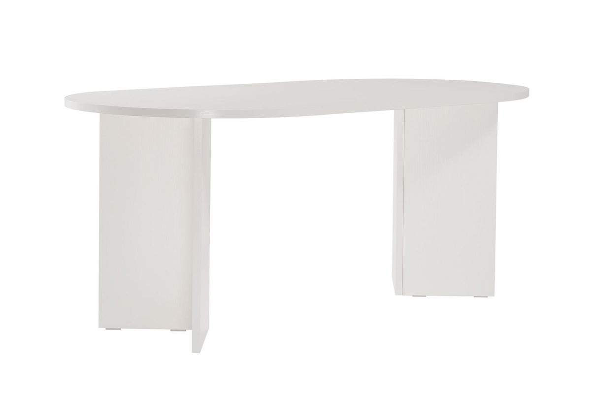Rechteckiger Esstisch Sablin in Holz Weiss von Nordure, Tischplatte aus melaminbeschichteter Spanplatte, schlichtes Gestell, 180 x 90 cm.