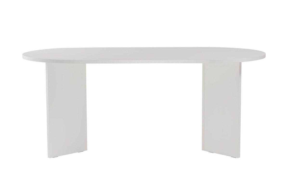 Rechteckiger Esstisch Sablin in Holz Weiss von Nordure, Tischplatte aus melaminbeschichteter Spanplatte, schlichtes Gestell, 180 x 90 cm.