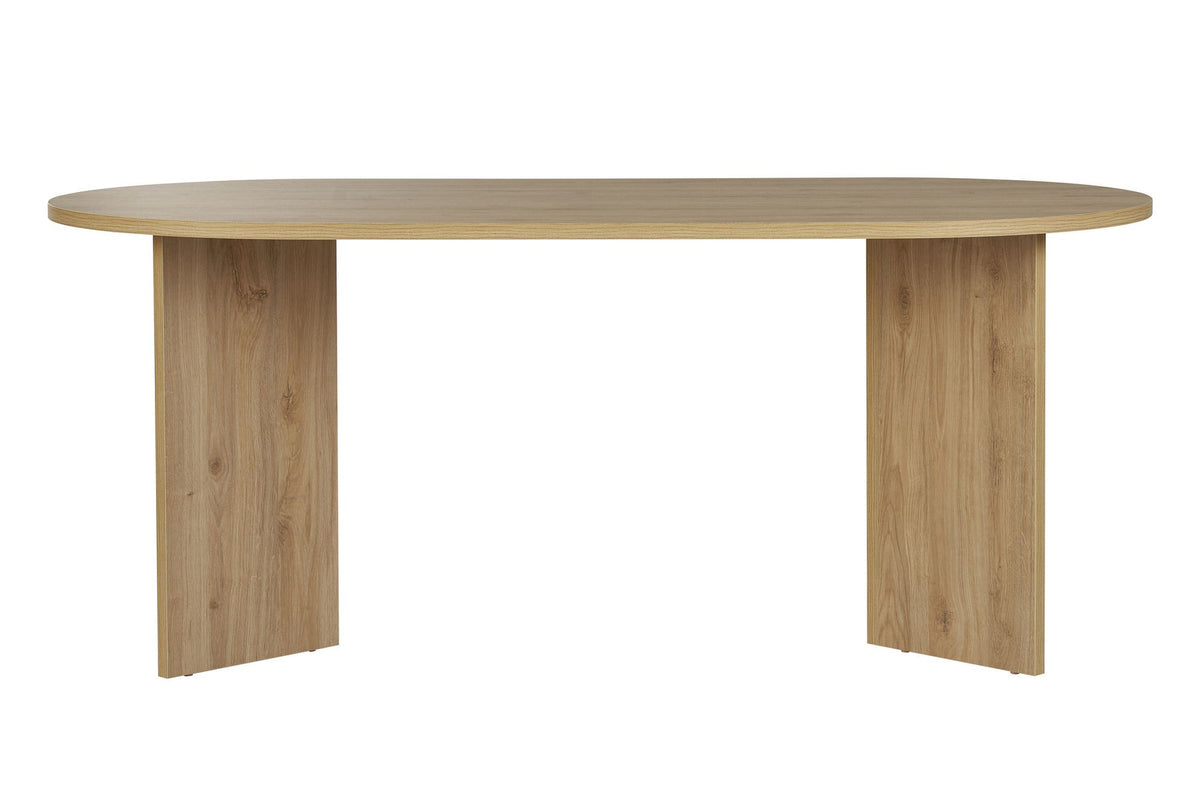 Sablin Esstisch mit Tischplatte aus melaminbeschichteter Spanplatte in Cadiz Eiche, Masse 180x90x75 cm, freistehend fotografiert.