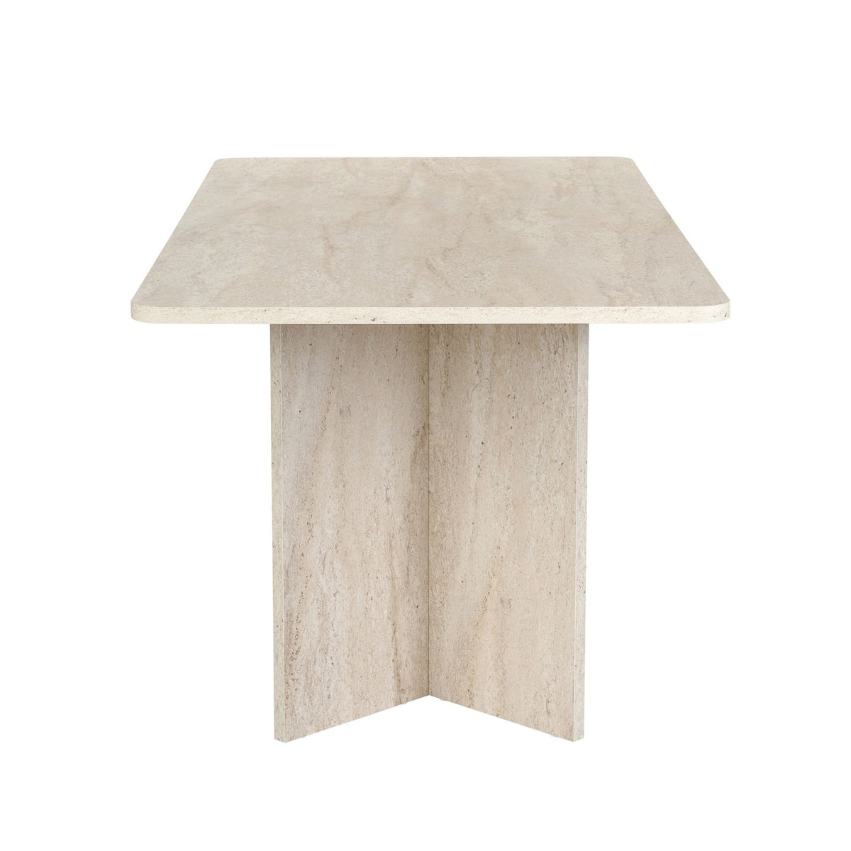 Rechteckiger Esstisch Linza in Travertin-Optik mit Marmor-Muster, Tischplatte aus melaminbeschichteter Spanplatte, Masse 180x90x75 cm.