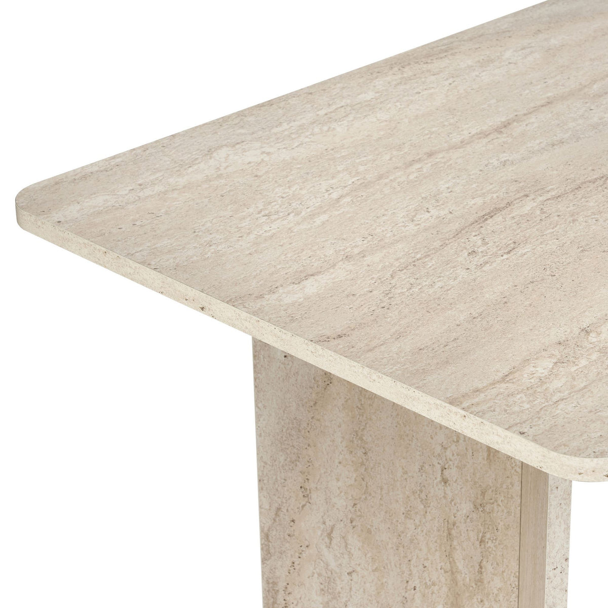 Rechteckiger Esstisch Linza in Travertin-Optik mit Marmor-Muster, Tischplatte aus melaminbeschichteter Spanplatte, Masse 180x90x75 cm.