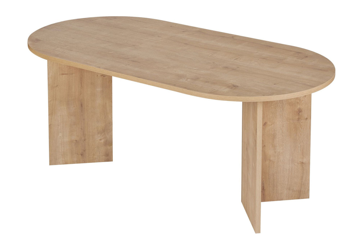 Esstisch Sablin von Nordure in Saphir-Eiche, rechteckige Tischplatte aus melaminbeschichteter Spanplatte, 180x90 cm, 75 cm hoch.
