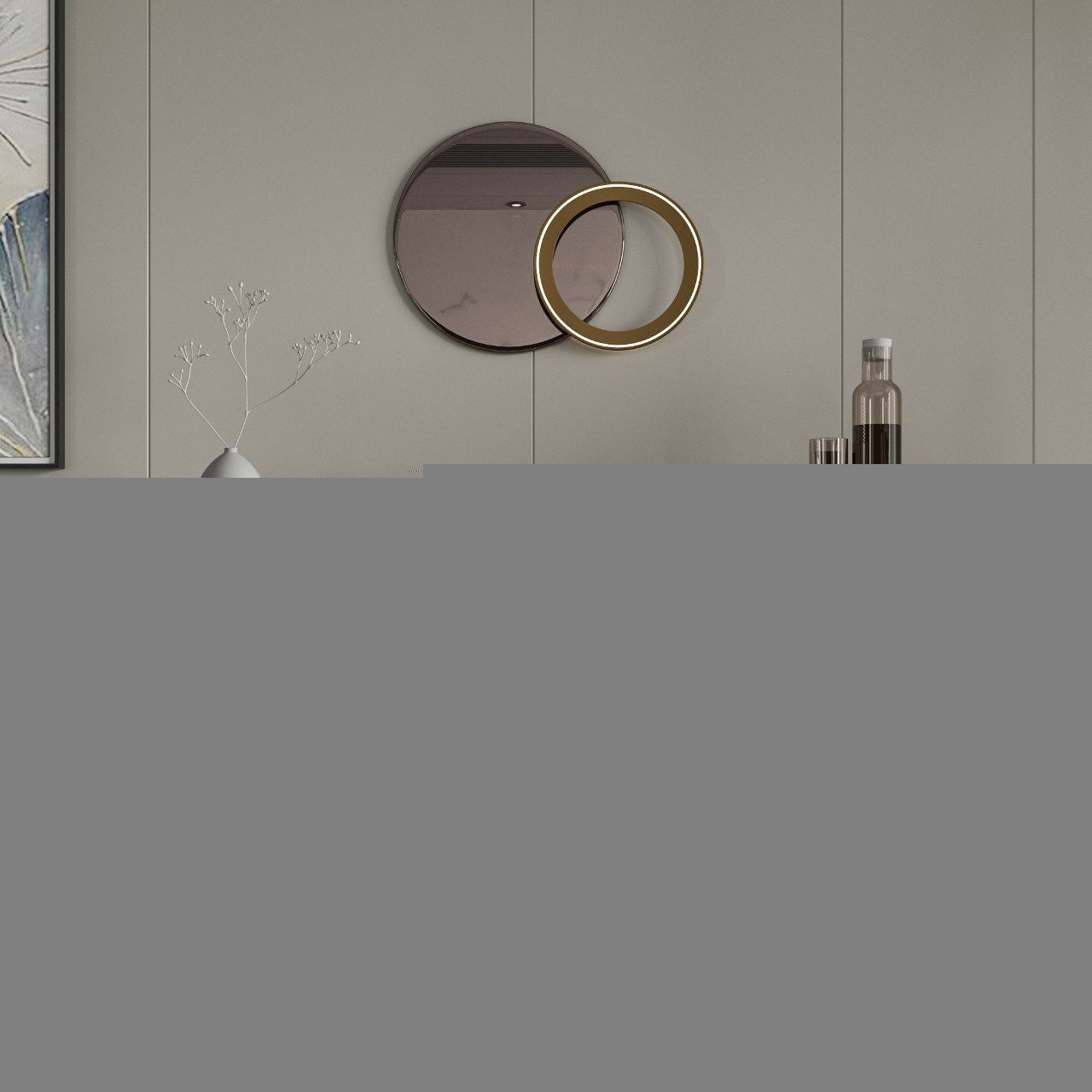 Verleihen Sie Ihrem Raum mit dem Diana High-Sideboard in Sand und Walnuss von Hanah Home einen Hauch von Eleganz. Ideal für stilvolle Aufbewahrung.