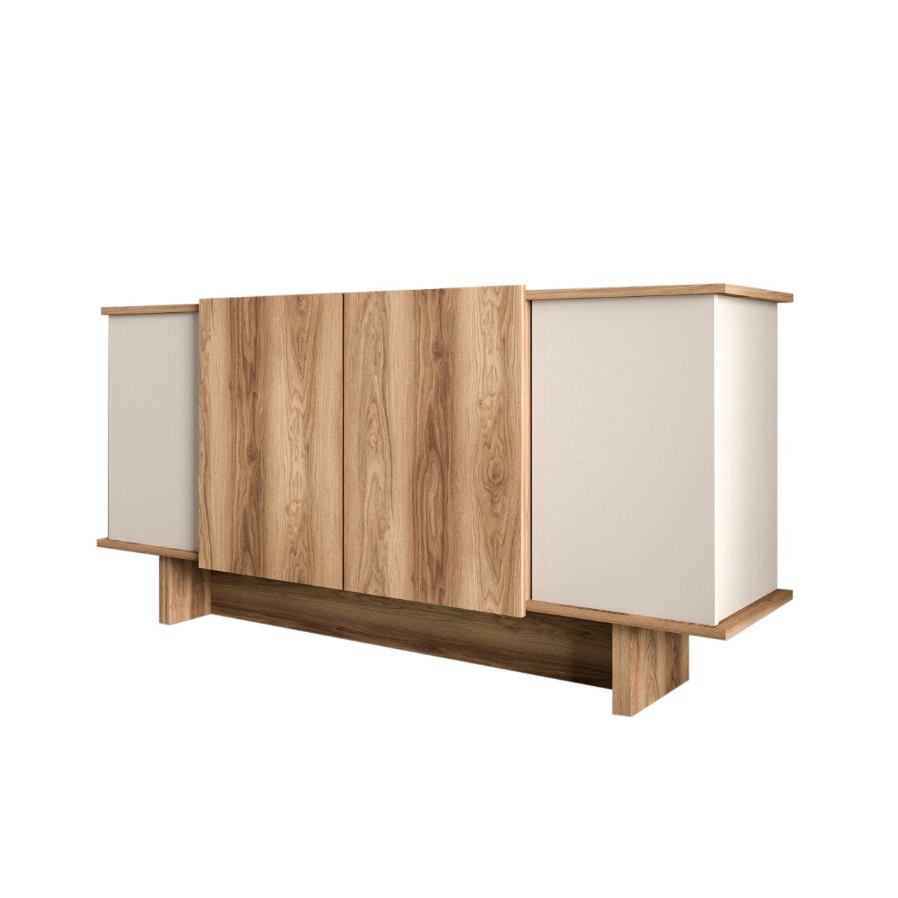 Entdecken Sie das Diana High-Sideboard in Sand und Walnuss von Hanah Home – stilvolles Design trifft auf großzügigen Stauraum für Ihr Zuhause.