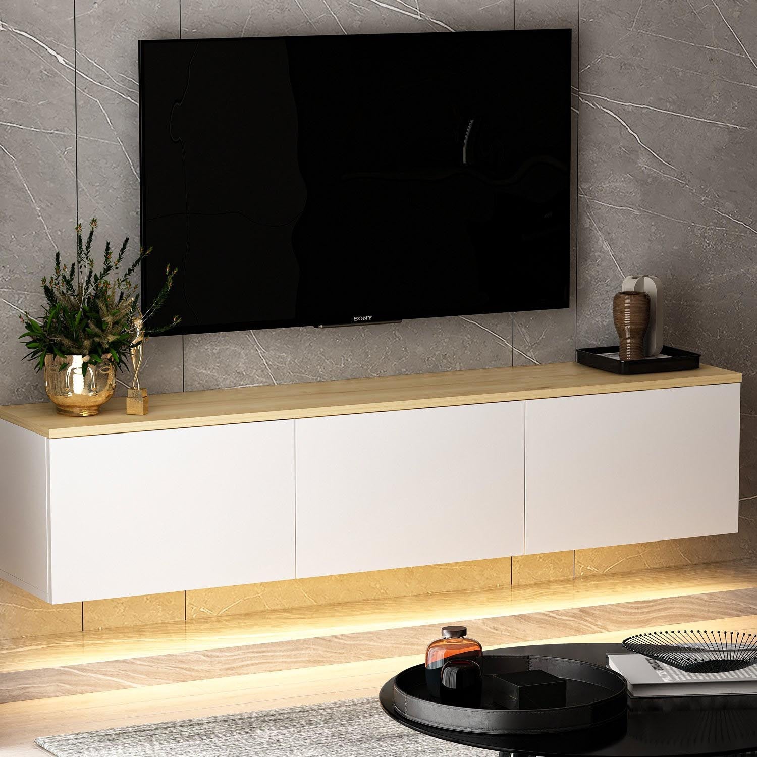 Verleihen Sie Ihrem Wohnraum mit dem Neon Sideboard von Hanah Home einen modernen Look. Hochwertige Verarbeitung, viel Stauraum und stimmungsvolle LED-Beleuchtung.