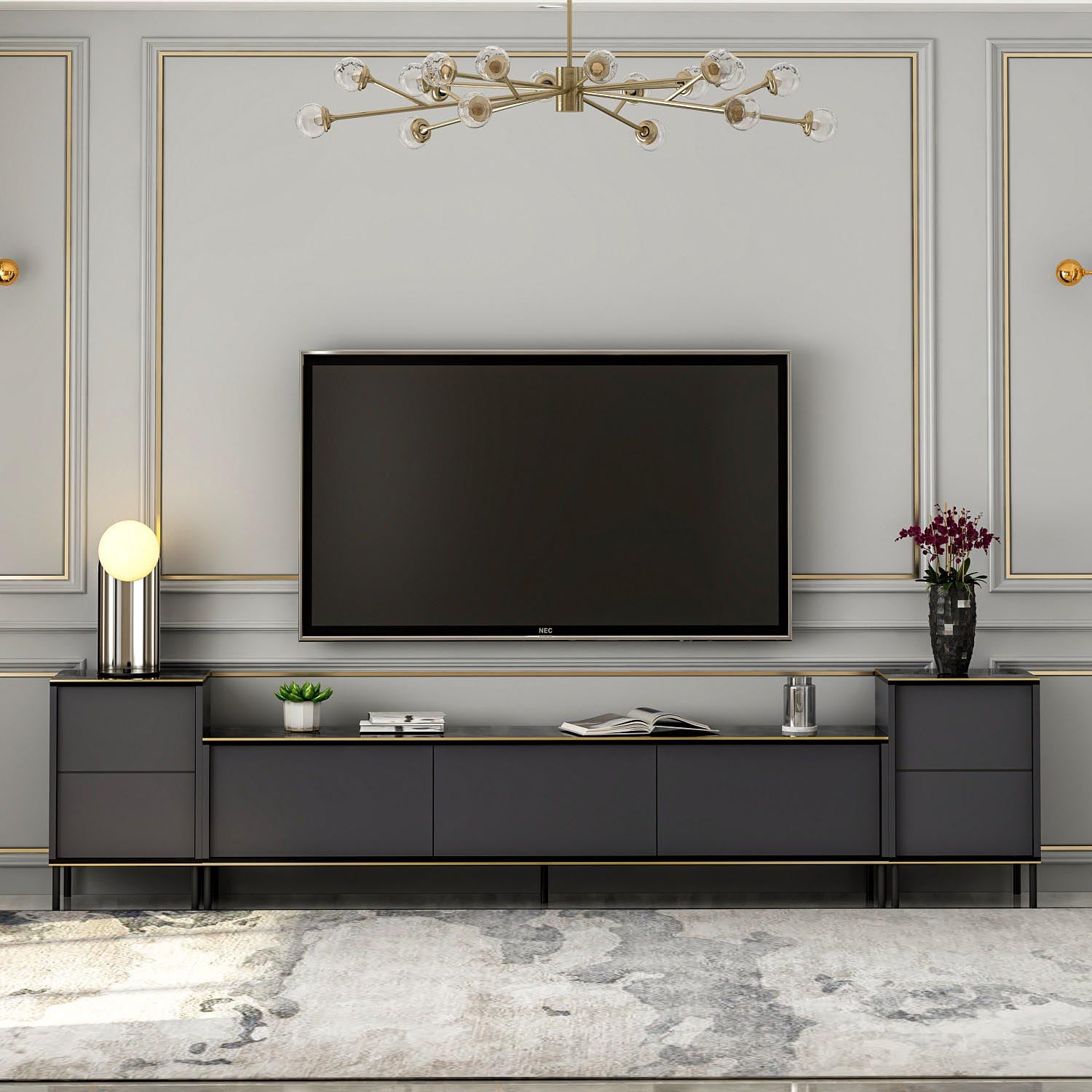Entdecken Sie das elegante TV-Möbel Imaj - Anthracite von Hanah Home. Stilvoll, funktional und ideal für Ihr modernes Wohnzimmer.