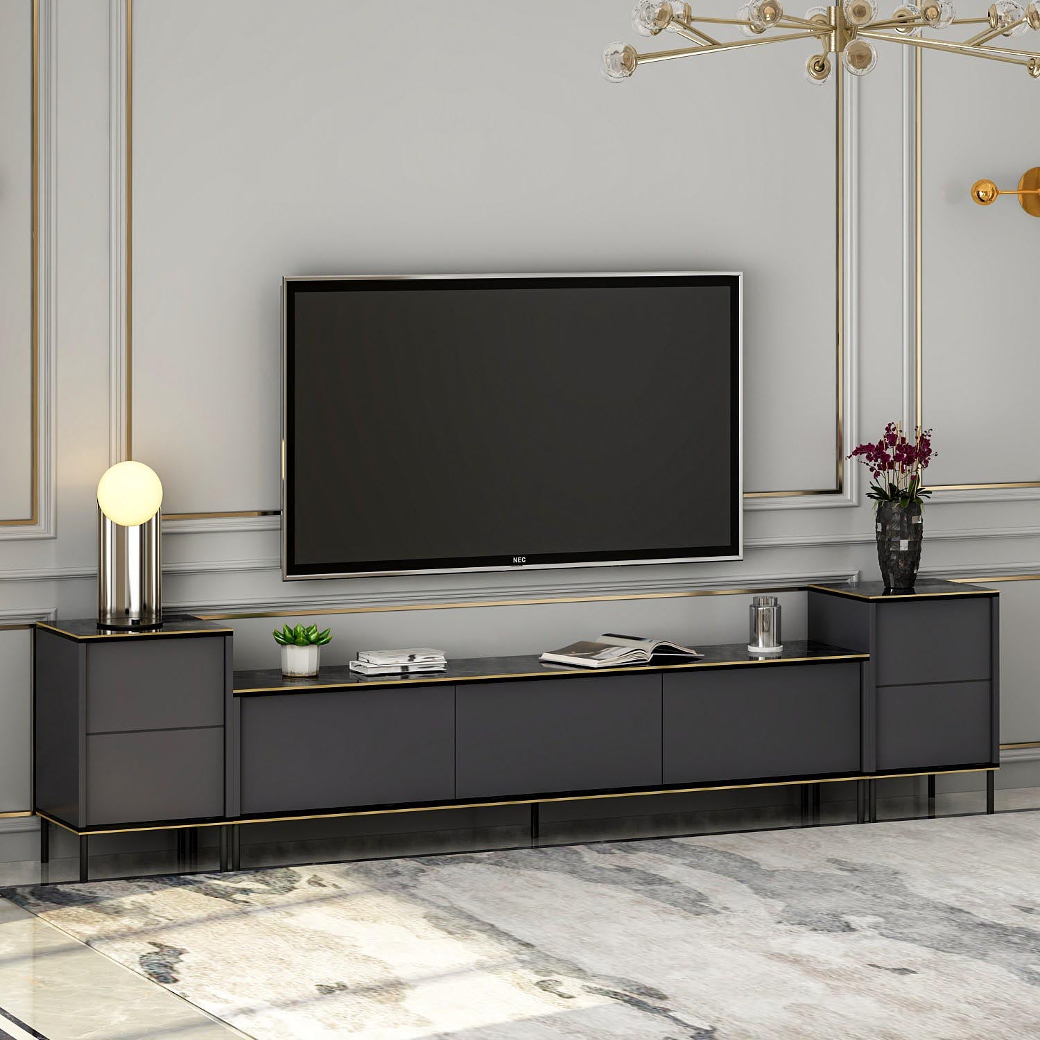 Gestalten Sie Ihr Wohnzimmer neu mit dem Imaj - Anthracite TV-Möbel von Hanah Home. Robust, elegant und praktisch für jede Unterhaltung.