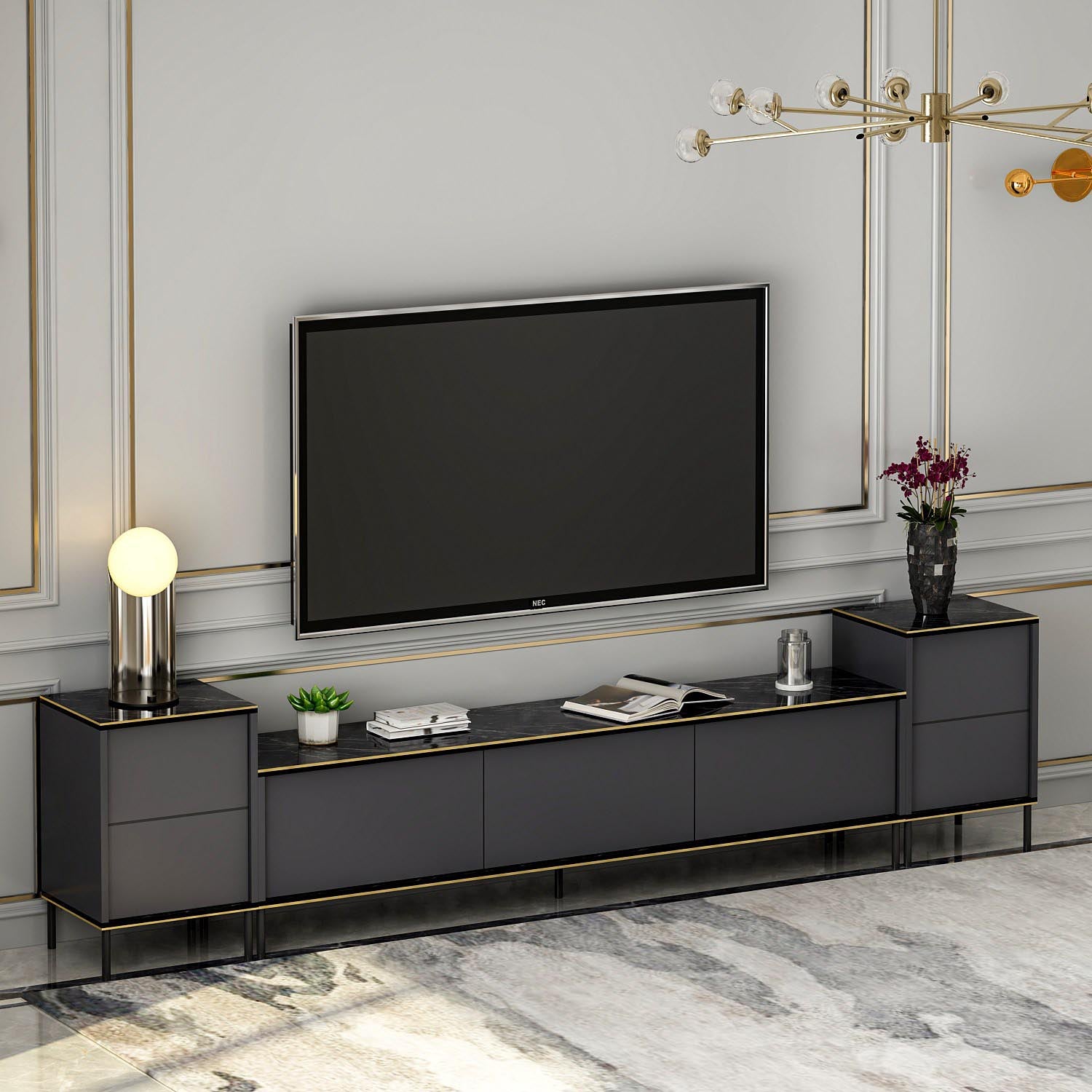 Verleihen Sie Ihrem Wohnraum mit dem Imaj - Anthracite TV-Möbel von Hanah Home einen Hauch von Eleganz und Funktionalität. Ideal für stilvolle Unterhaltung!