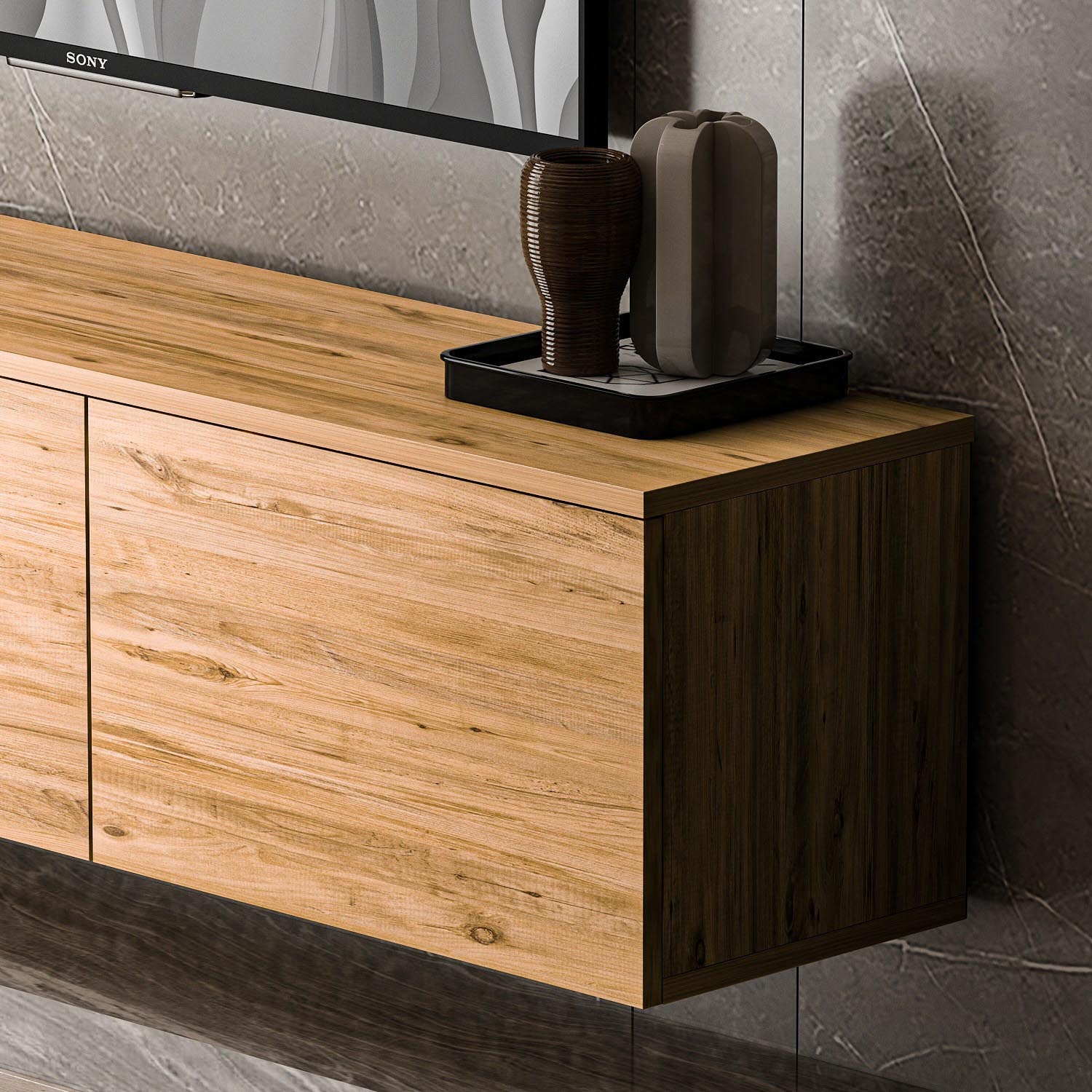 Verleihen Sie Ihrem Wohnraum mit dem Neon Sideboard aus Atlantischer Kiefer von Hanah Home einen modernen Akzent – stilvoll, robust und praktisch.