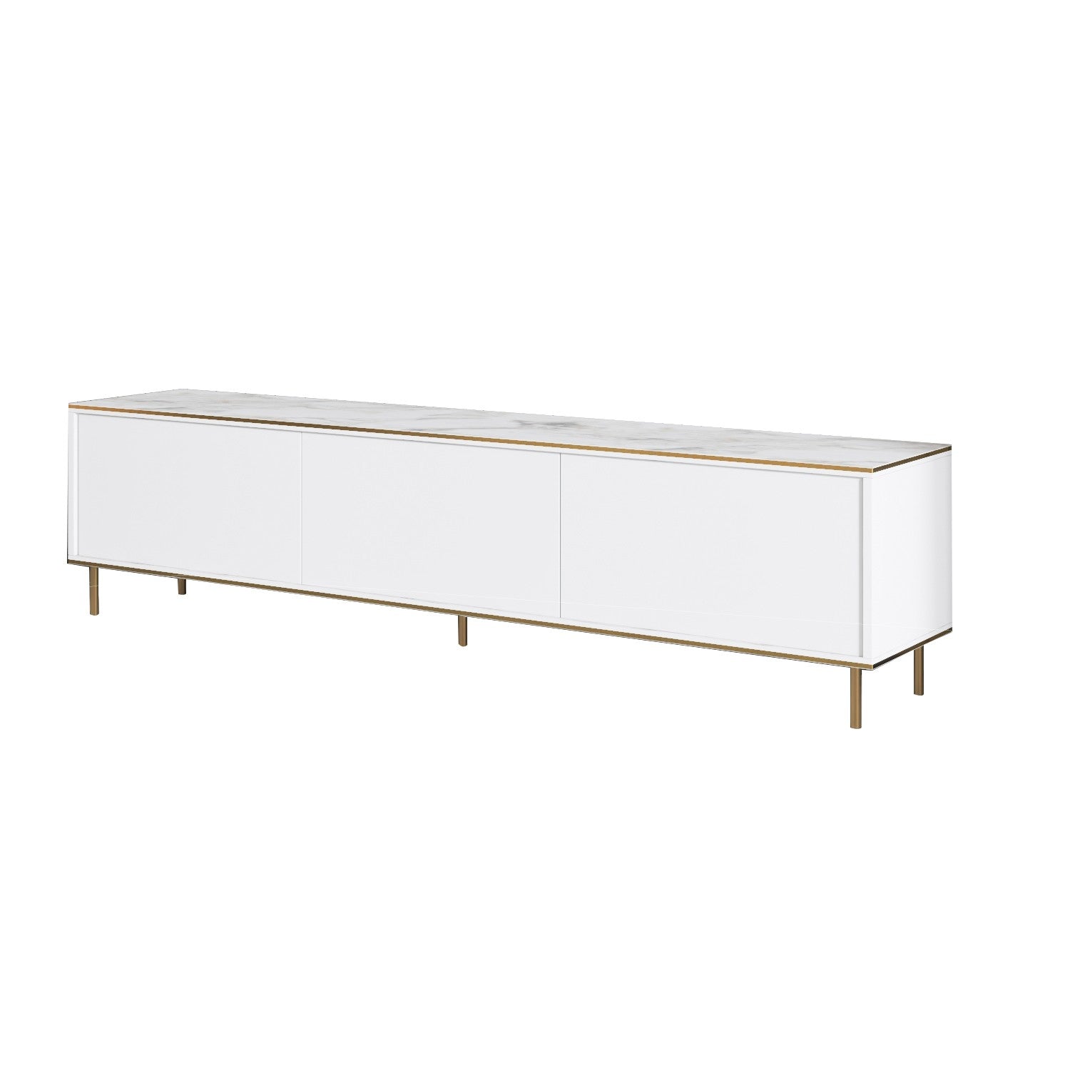 Entdecken Sie das Imaj Sideboard von Hanah Home: Eleganz in weißem Marmor mit goldenen Details, ideal für stilvolle Wohnräume.