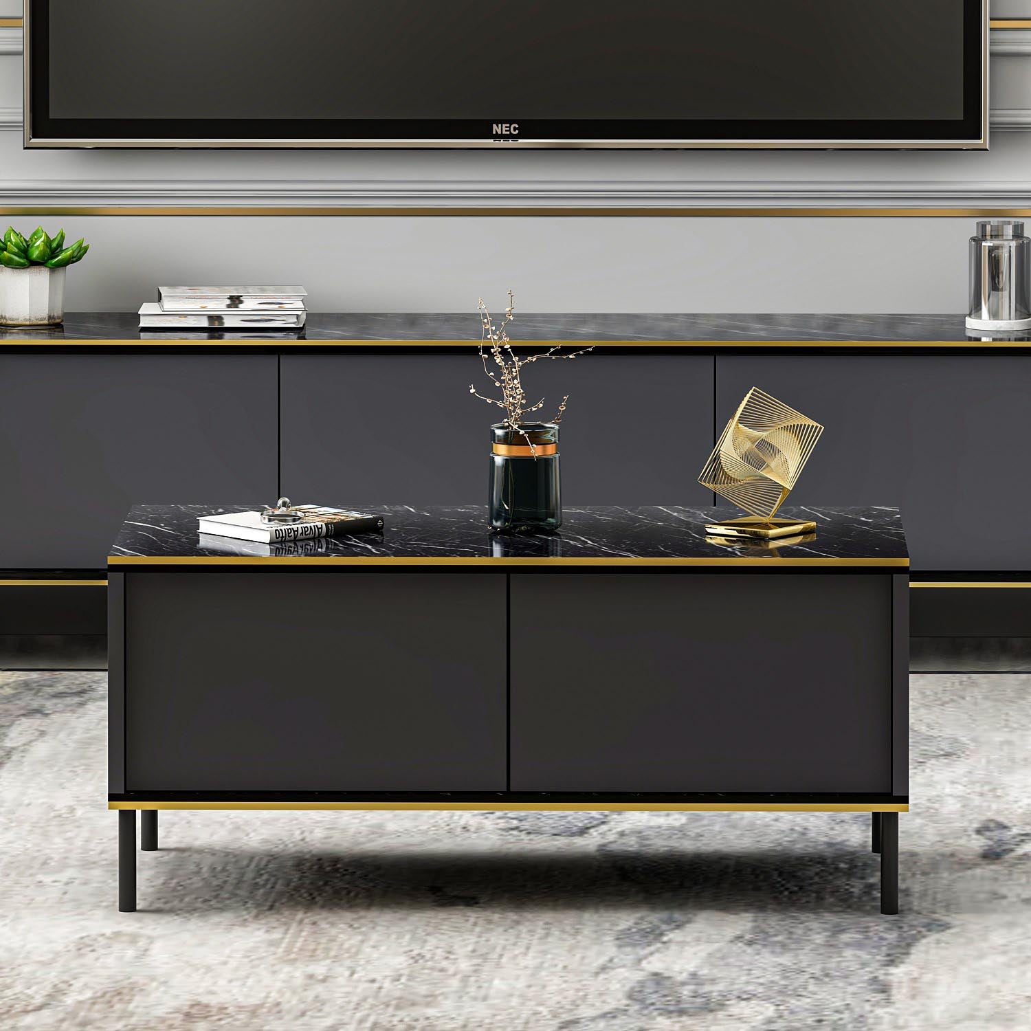 Gestalten Sie Ihr Wohnzimmer neu mit dem Imaj - Anthracite TV-Möbel von Hanah Home. Stilvolles Design und praktische Aufbewahrung vereint!