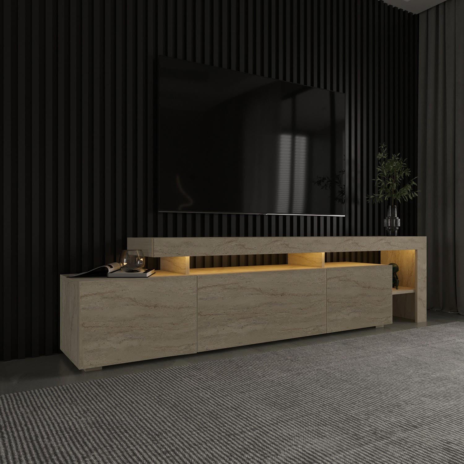 Erleben Sie das Beliz Sideboard in Travertin von Hanah Home – eine elegante Lösung für stilvollen Stauraum und modernes Wohndesign.