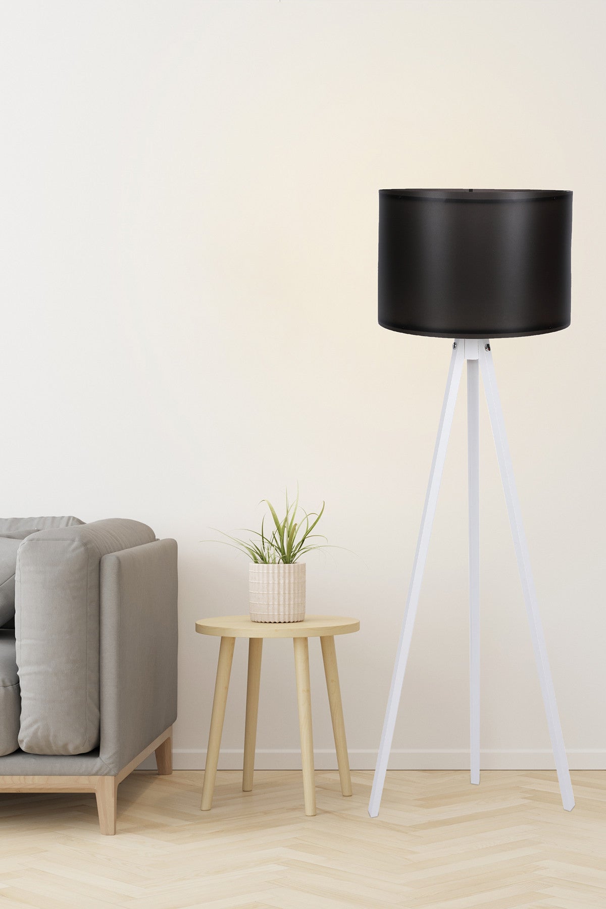 Verleihen Sie Ihrem Raum mit der eleganten Stehlampe 105 von Opviq in Schwarz-Weiß einen Hauch von skandinavischem Stil und zeitloser Eleganz.