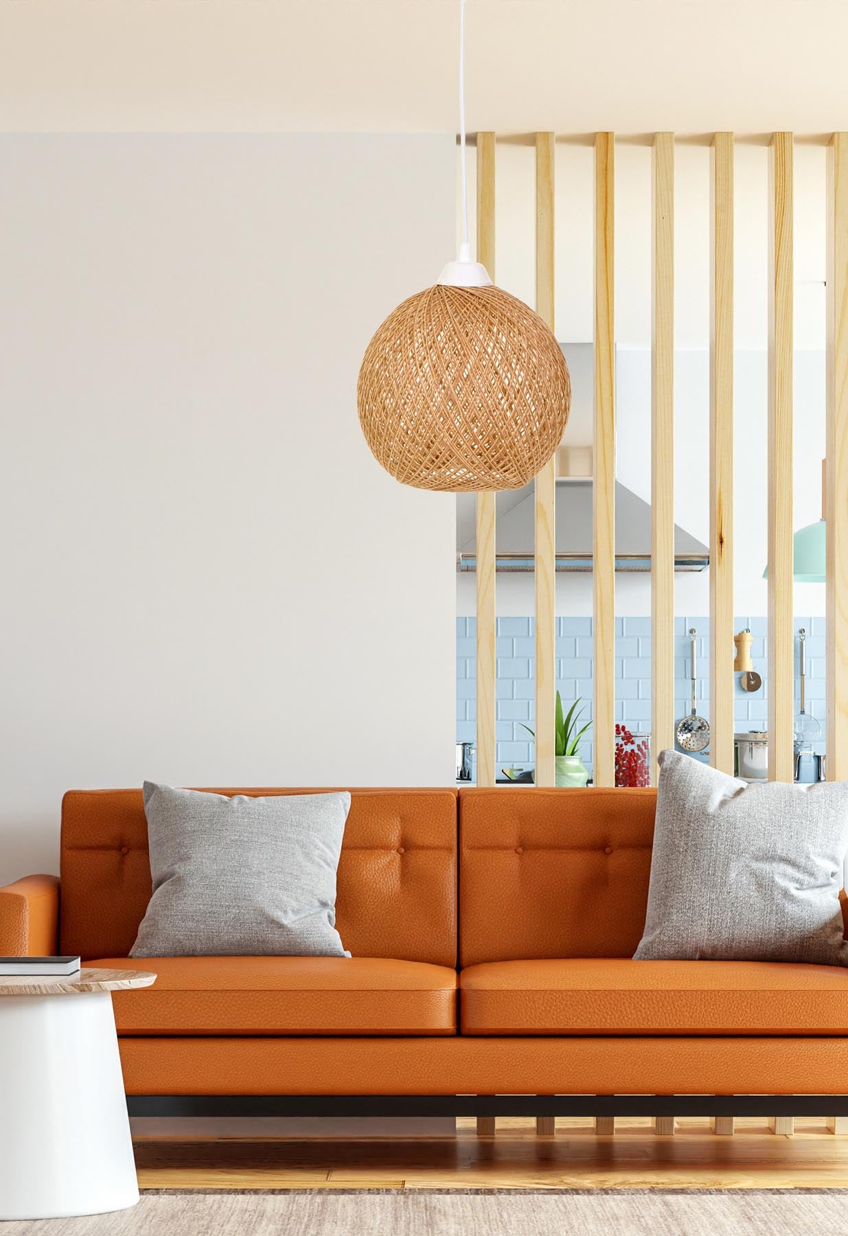 Entdecken Sie die handgefertigte Pendelleuchte 190 - JE von Opviq in Ecru und Braun. Perfekt für ein bohemianisches Ambiente!