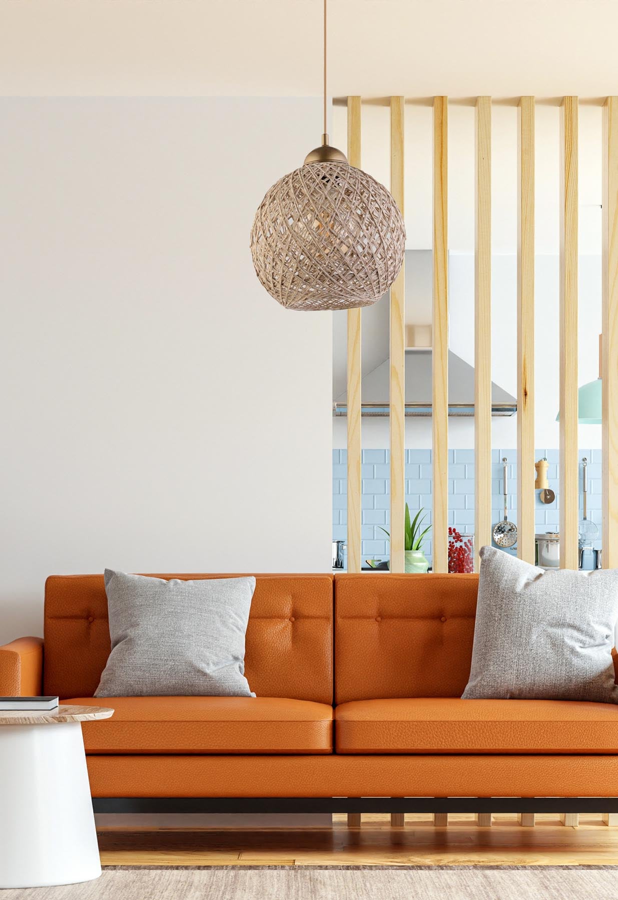 Entdecken Sie die handgefertigte Pendelleuchte 190 von Opviq in Braun und Weiß. Ein einzigartiges Design, das Wärme und Bohemian Flair in Ihr Zuhause bringt.