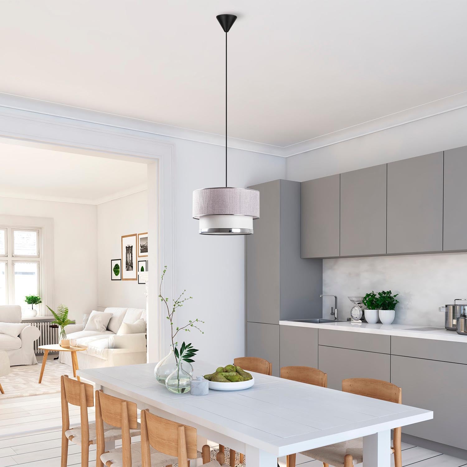 Verleihen Sie Ihrem Raum mit der Cake Pendelleuchte in Grau Silber von Opviq einen Hauch von Eleganz und Gemütlichkeit. Ideal für jeden Wohnbereich.