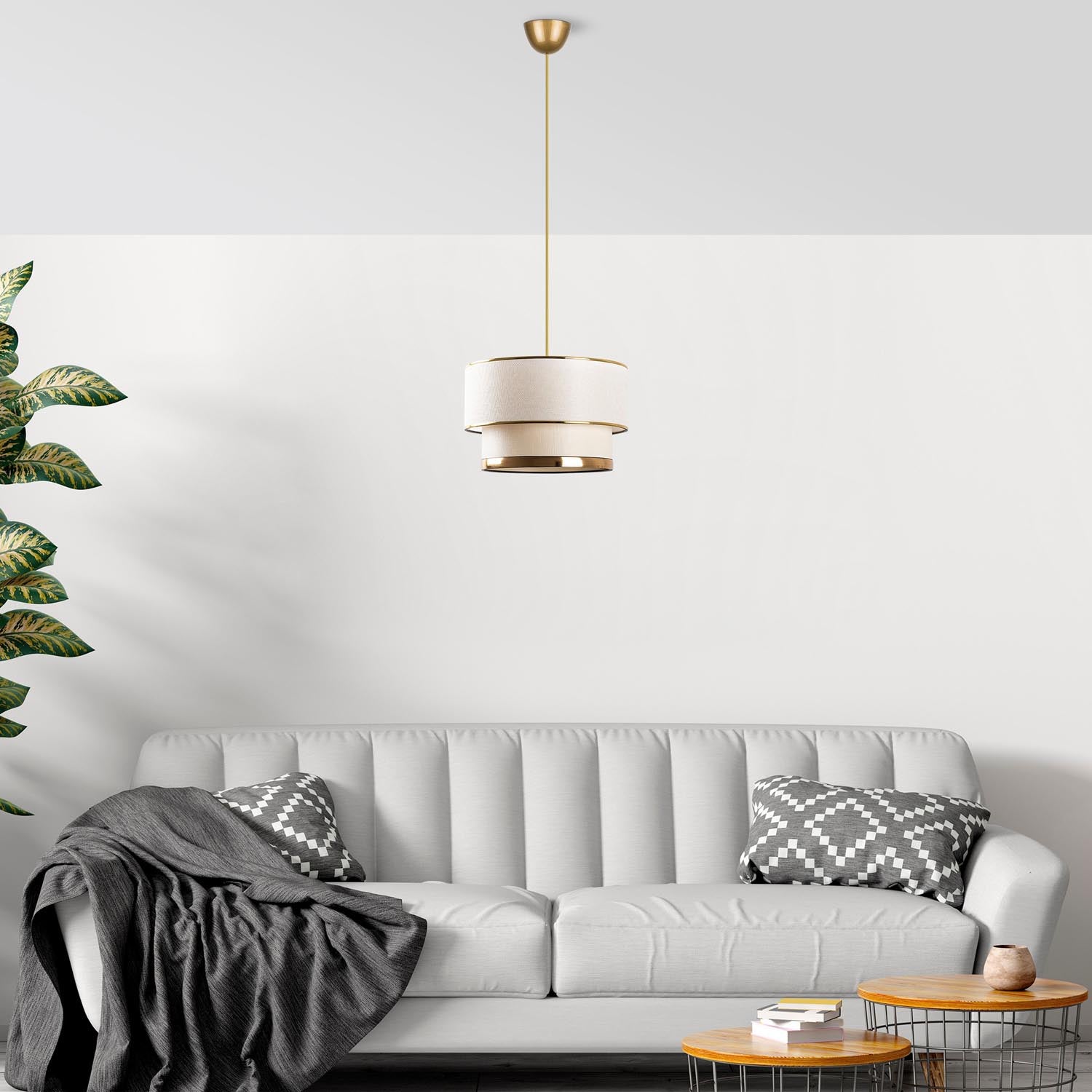 Verleihen Sie Ihrem Zuhause mit der Cake Pendelleuchte in Creme und Gold von Opviq einen Hauch von Luxus. Ideal für jeden Raum!