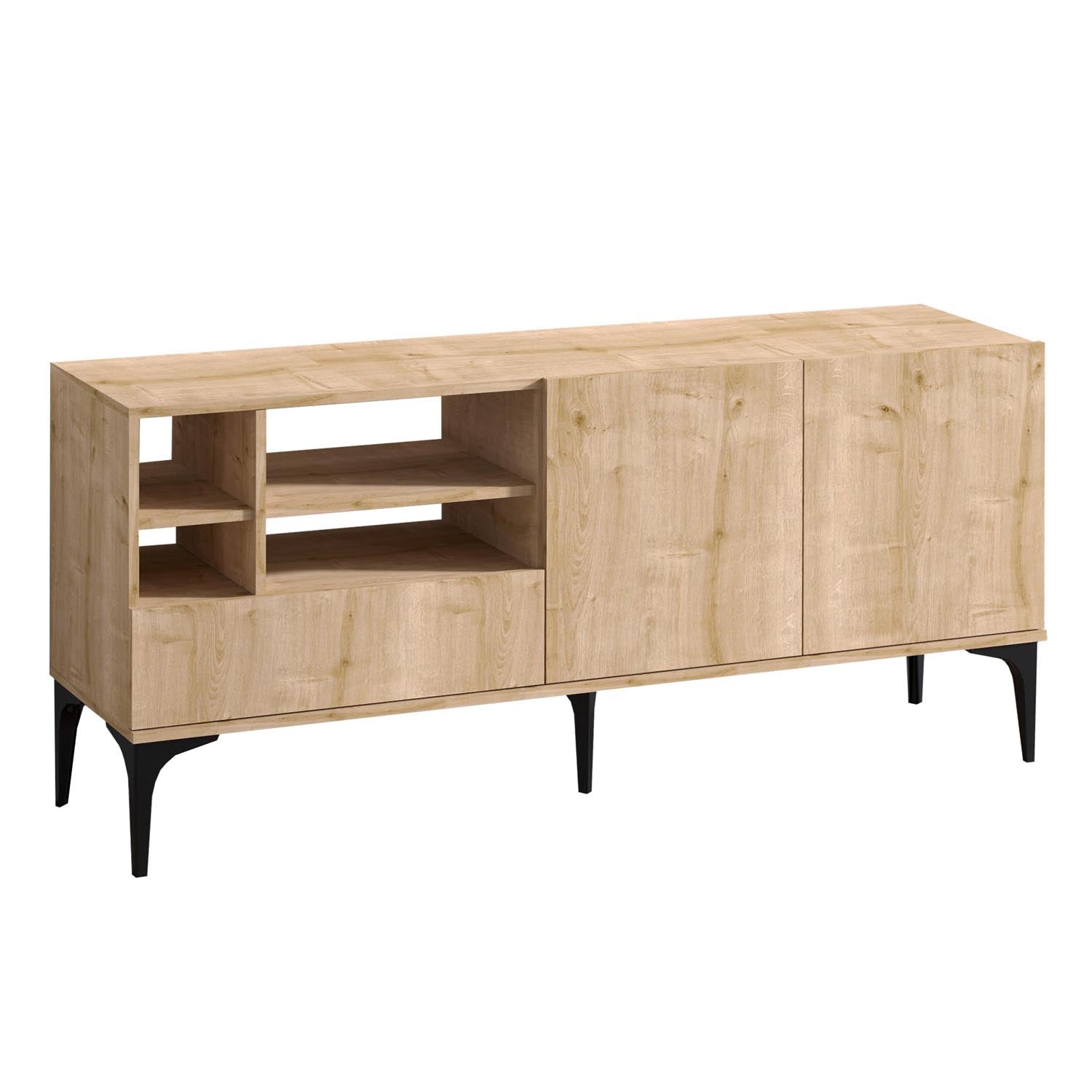 Entdecken Sie das Orela Sideboard von Hanah Home – ein modernes Eichenmöbel, das Eleganz und praktischen Stauraum für Ihr Wohnzimmer vereint!