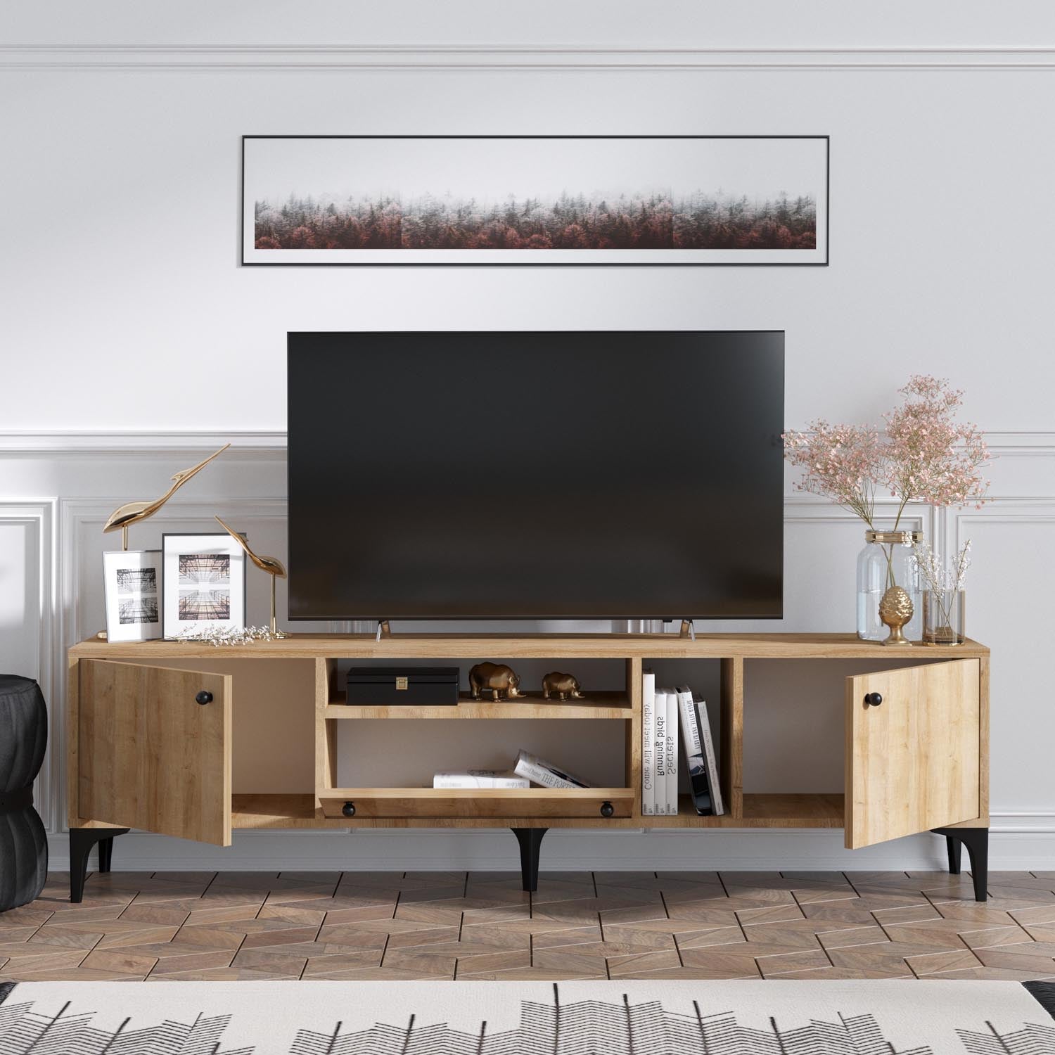 Entdecken Sie das Penny Sideboard von Hanah Home in Eiche – stilvolles Design trifft auf praktische Aufbewahrungslösungen für Ihr Zuhause.