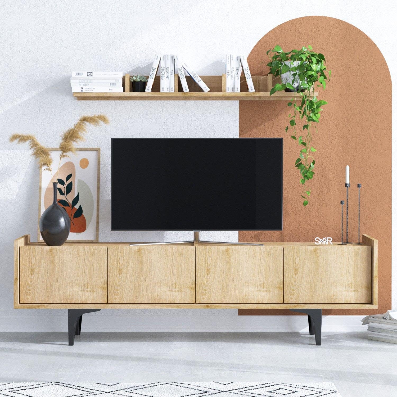 Verleihen Sie Ihrem Wohnraum mit dem Cursa TV-Möbel in Saphir-Eiche einen modernen Look – stilvoll, langlebig und praktisch für Ihre Medien.