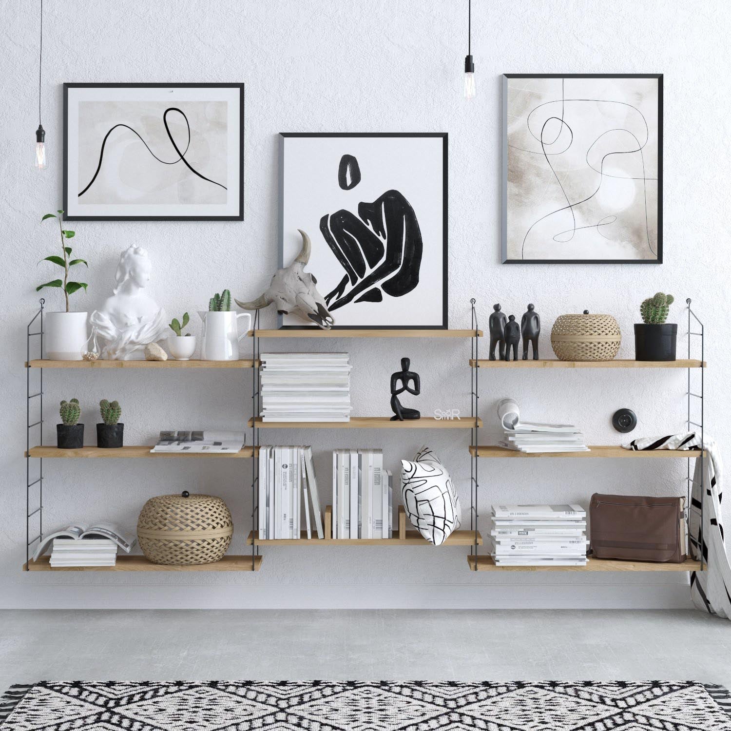 Entdecken Sie das elegante Laba Bücherregal in Eiche von Hanah Home. Ideal für stilvolle Aufbewahrung und Organisation Ihrer Bücher und Deko.