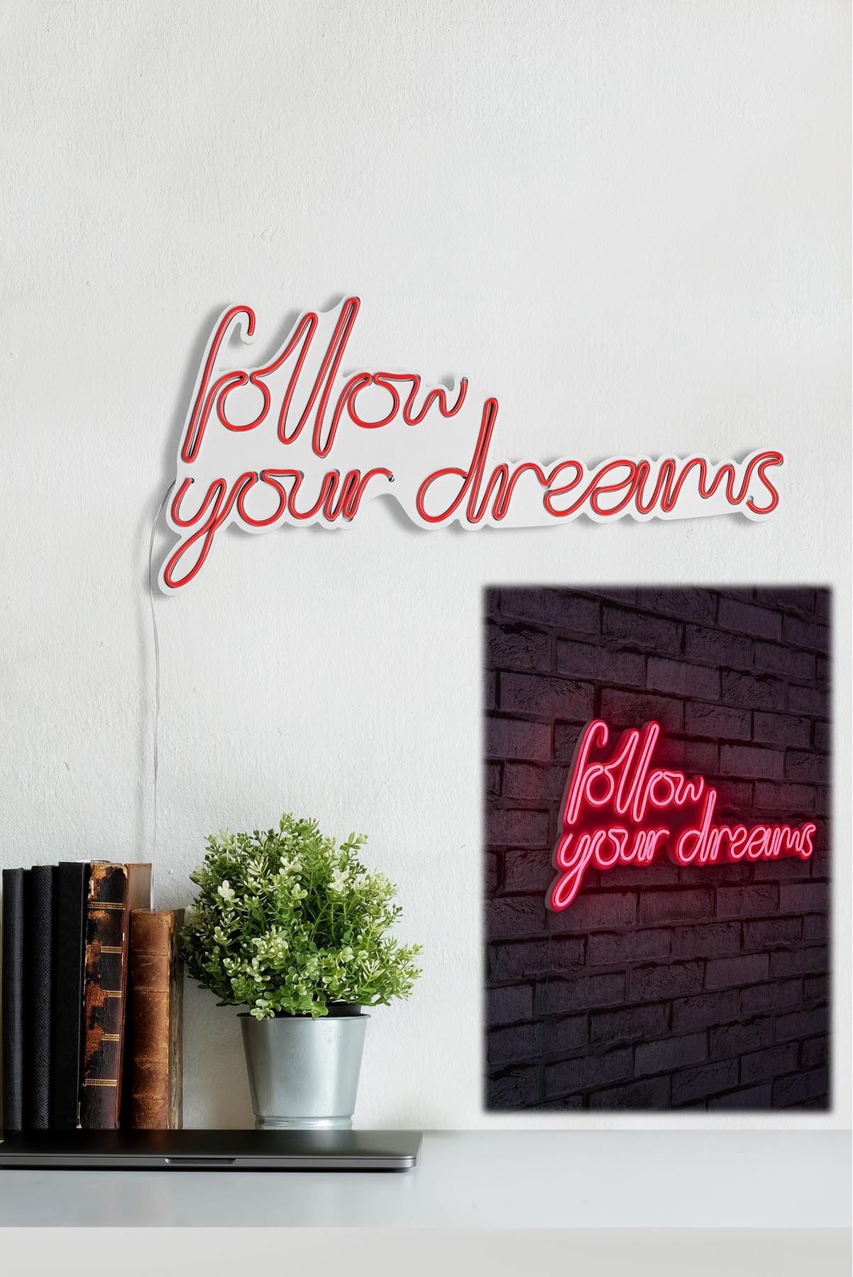 Entdecken Sie die Follow Your Dreams Wandleuchte in Rot von Wallity – eine stilvolle LED-Beleuchtung, die jedem Raum Wärme und Kreativität verleiht.