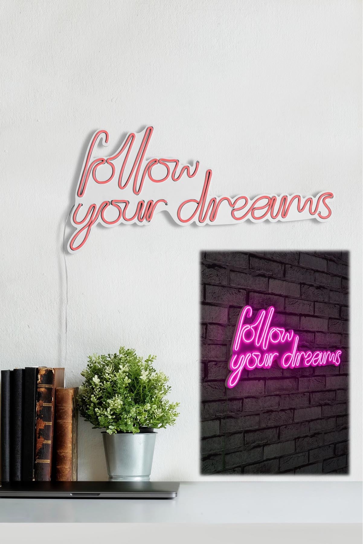 Verleihen Sie Ihrem Raum mit der rosa Follow Your Dreams Wandleuchte von Wallity einen Hauch von Magie und Kreativität! Ideal für stimmungsvolle Beleuchtung.