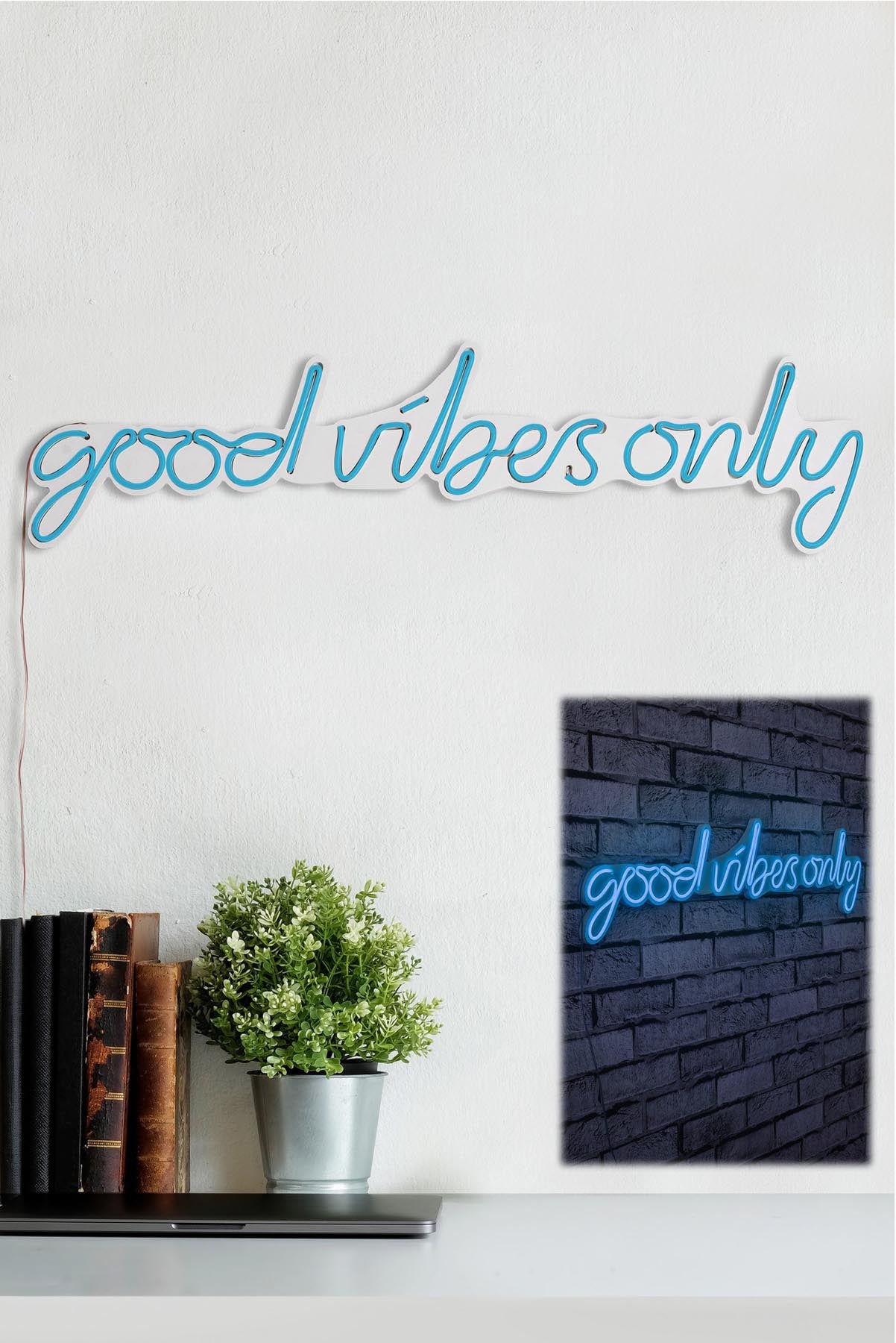 Entdecken Sie die Good Vibes Only Wandleuchte in Blau von Wallity – eine kreative LED-Beleuchtung, die jeden Raum mit hypnotisierenden Lichtakzenten verwandelt.