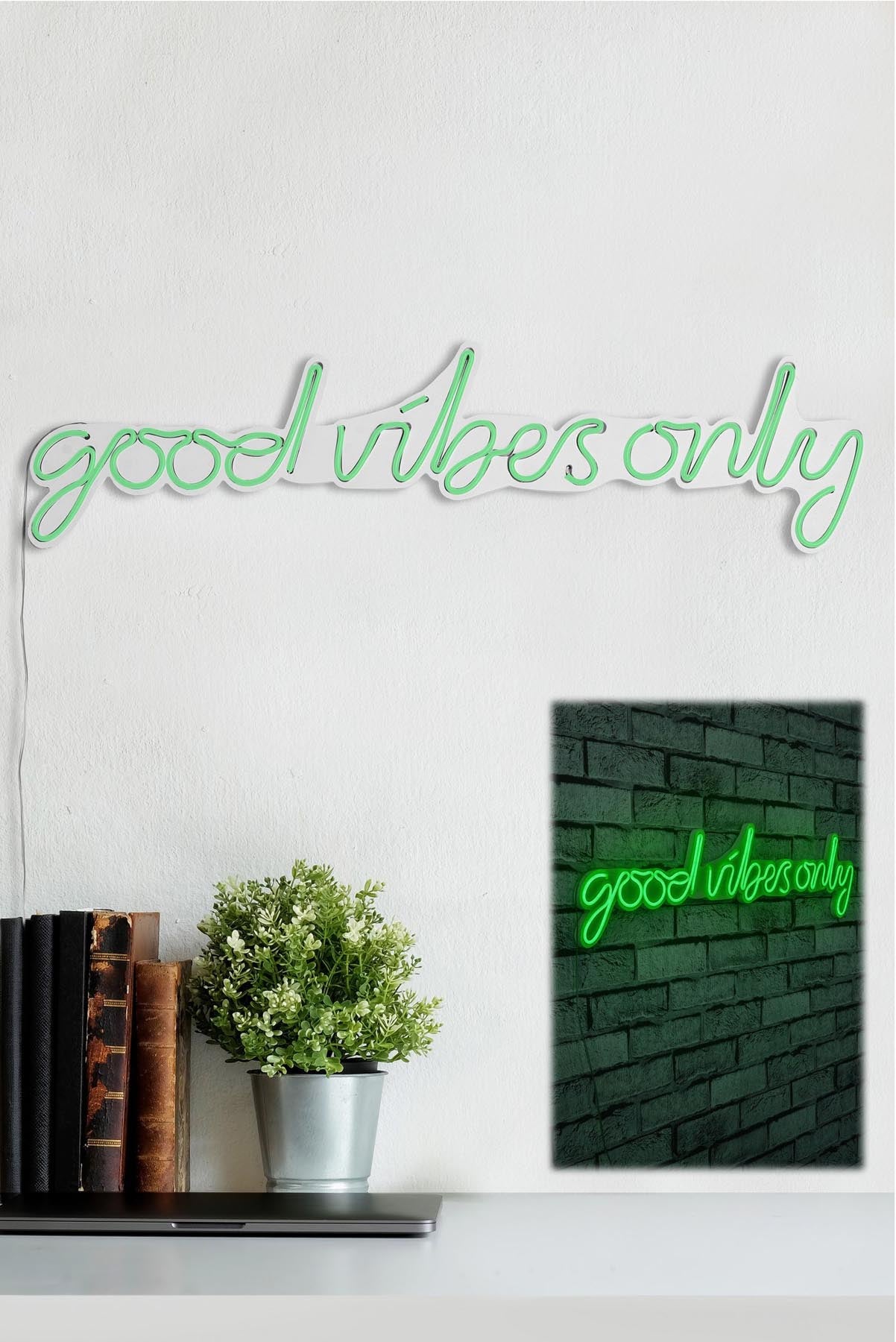 Verleihen Sie Ihrem Raum mit der Good Vibes Only Wandleuchte in Grün von Wallity einen Hauch von Magie. Ideal für kreative Lichtakzente!