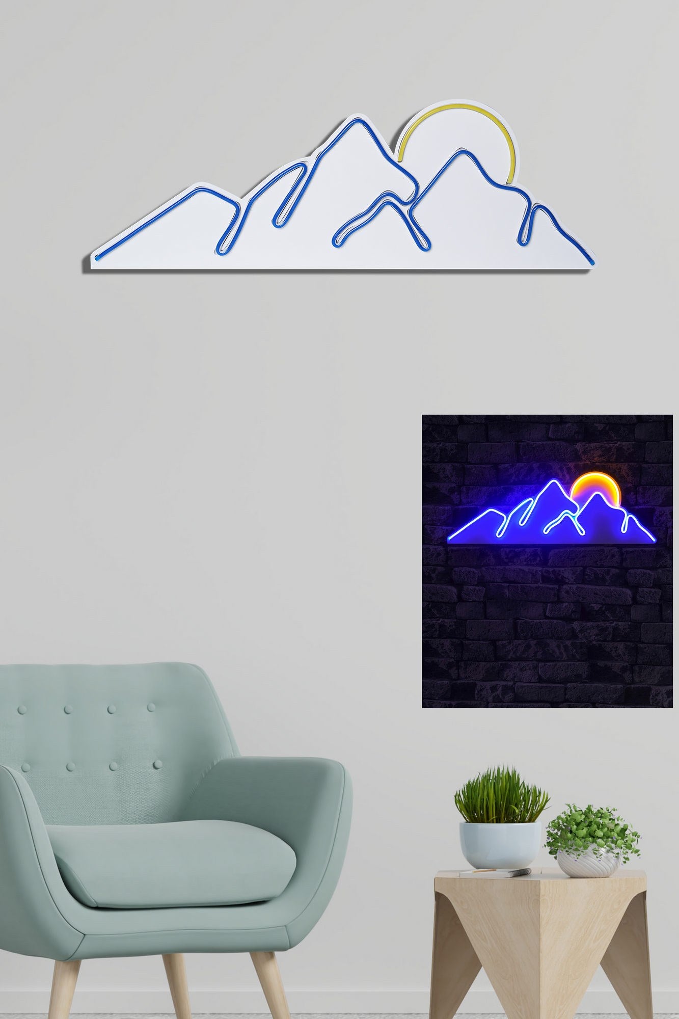 Verleihen Sie Ihrem Zuhause mit der Mountain Wandleuchte in Blau und Gelb von Wallity einen einzigartigen Akzent. Diese kreative LED-Beleuchtung sorgt für eine magische Atmosphäre.