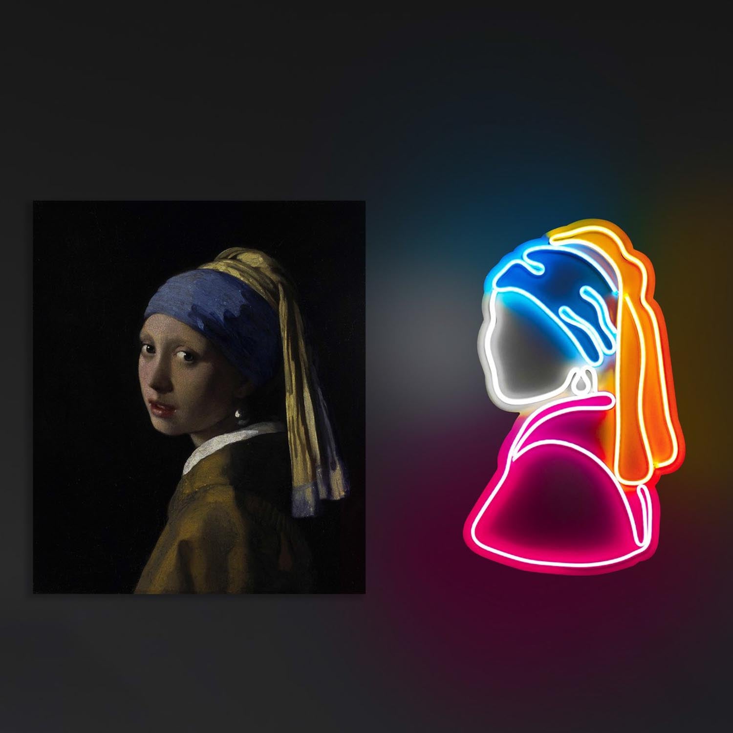 Entdecken Sie die Girl With A Pearl Earring Pinky Wandleuchte von Wallity – eine farbenfrohe LED-Beleuchtung, die jeden Raum verzaubert!