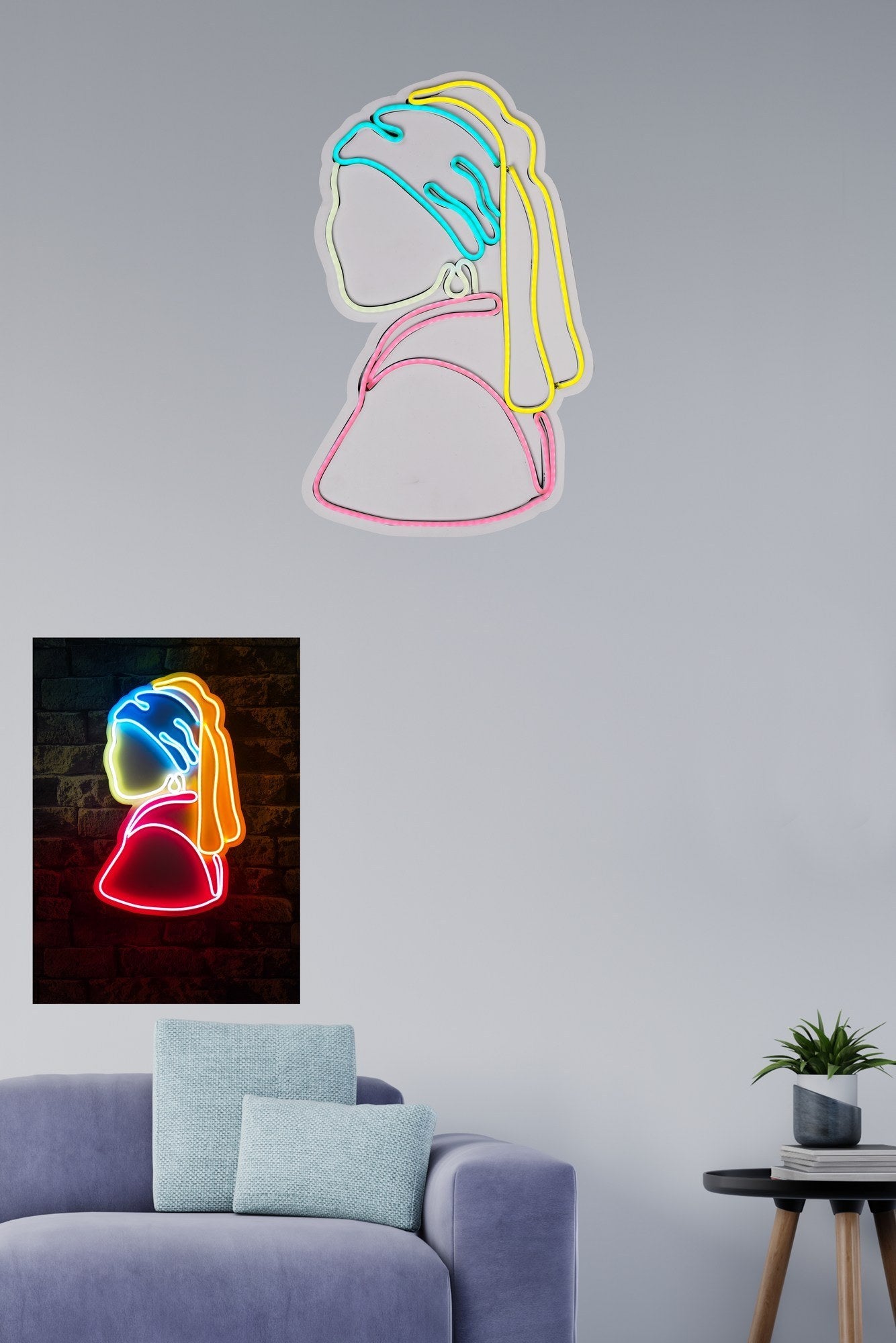 Entdecken Sie die Girl With A Pearl Earring Pinky Wandleuchte von Wallity – eine farbenfrohe LED-Beleuchtung, die jeden Raum verzaubert!